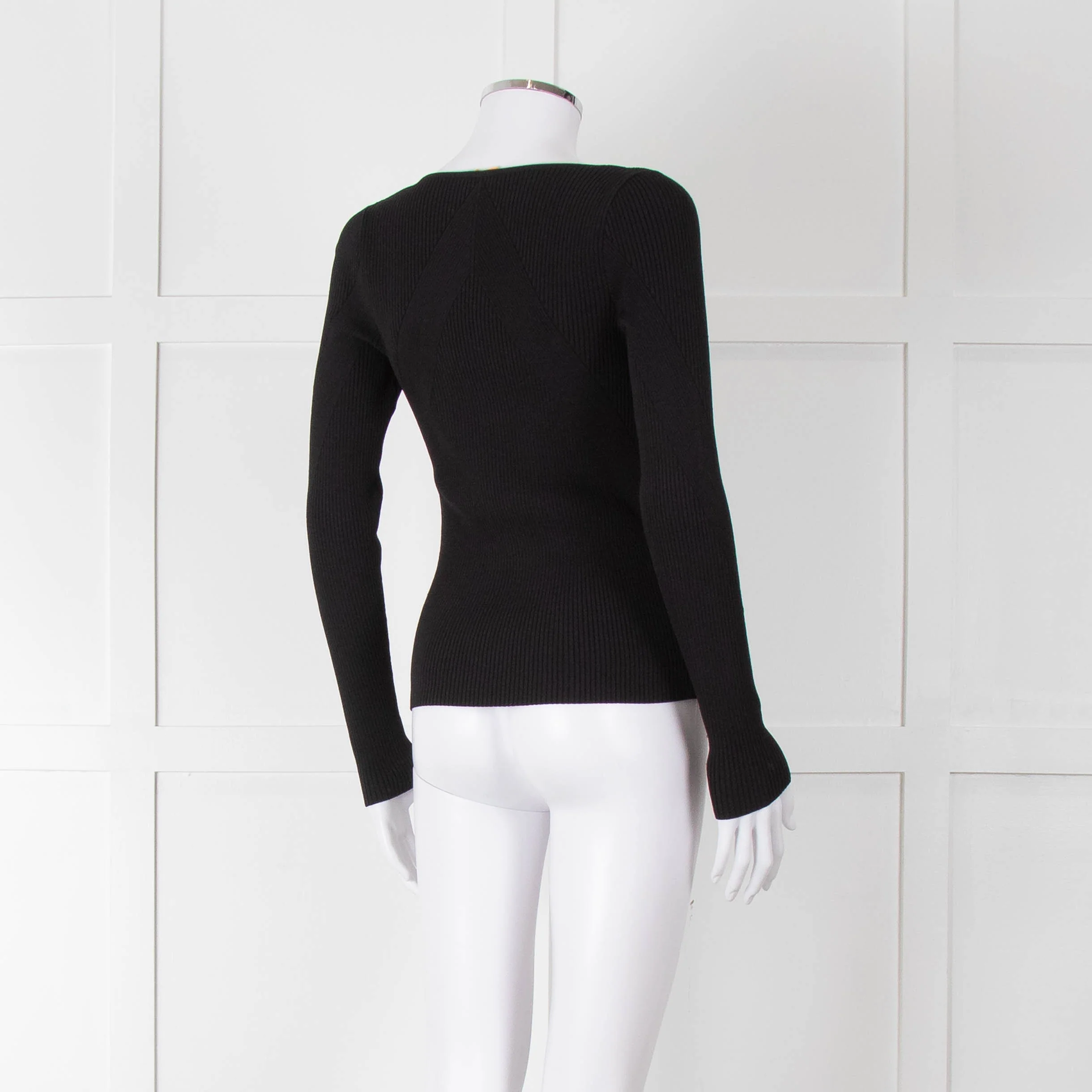 Rag & Bone Black Ribbed Square Neck Long Sleeve Top - Image 4
