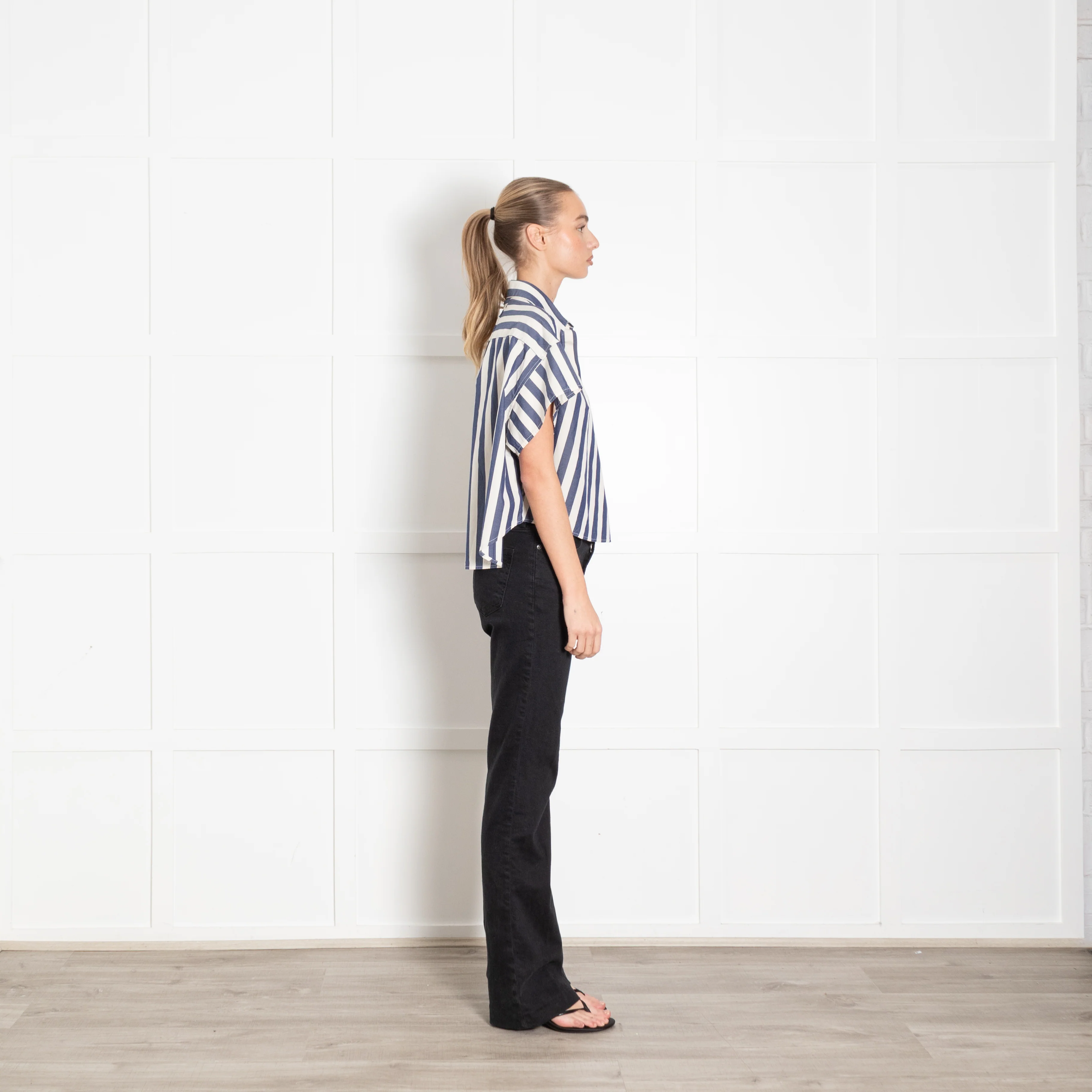 Rag & Bone Blue and White Stripe Cropped Shirt - Image 6