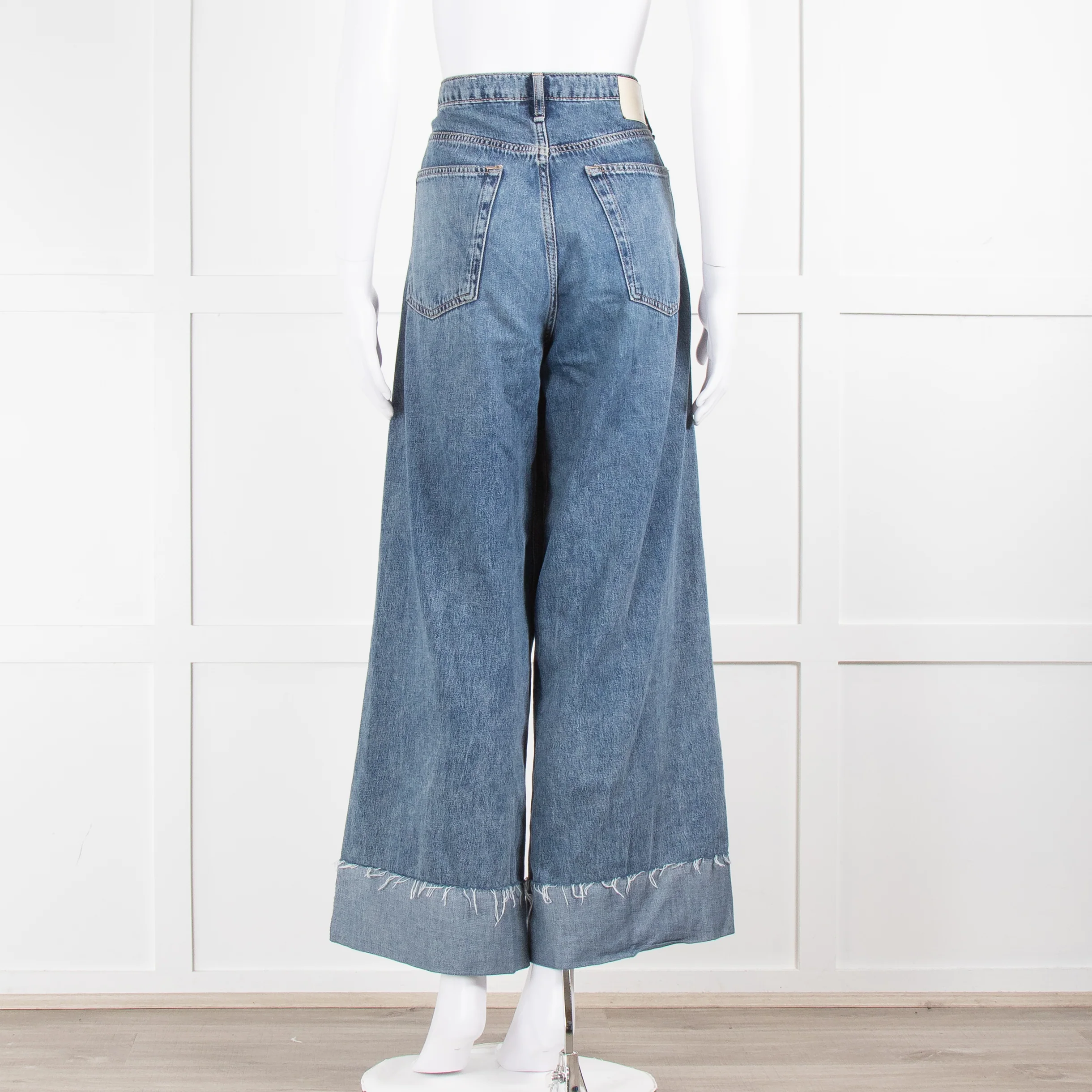 Rag & Bone Blue Denim High Rise Ultra Wide Crop Jeans - Image 5