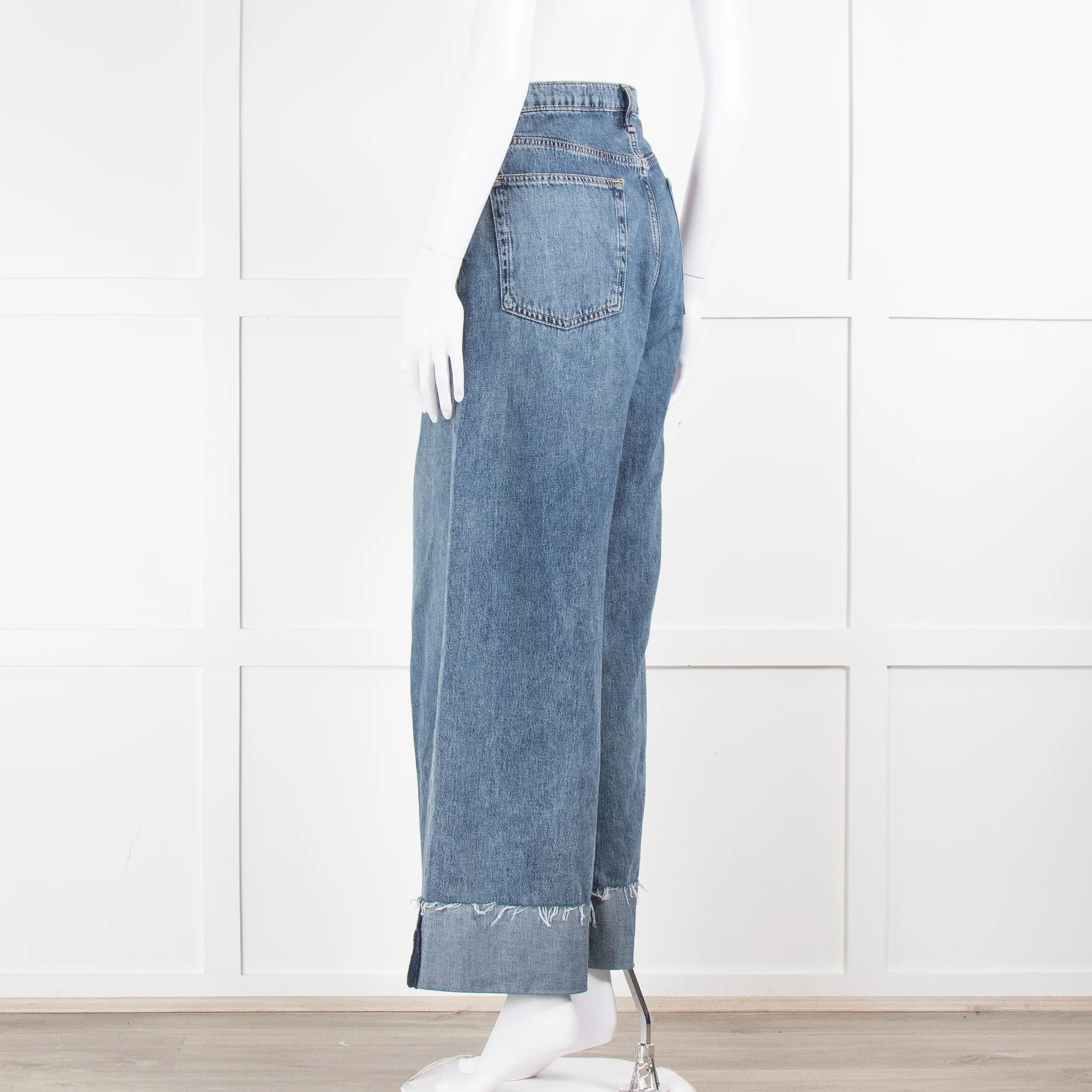 Rag & Bone Blue Denim High Rise Ultra Wide Crop Jeans - Image 6