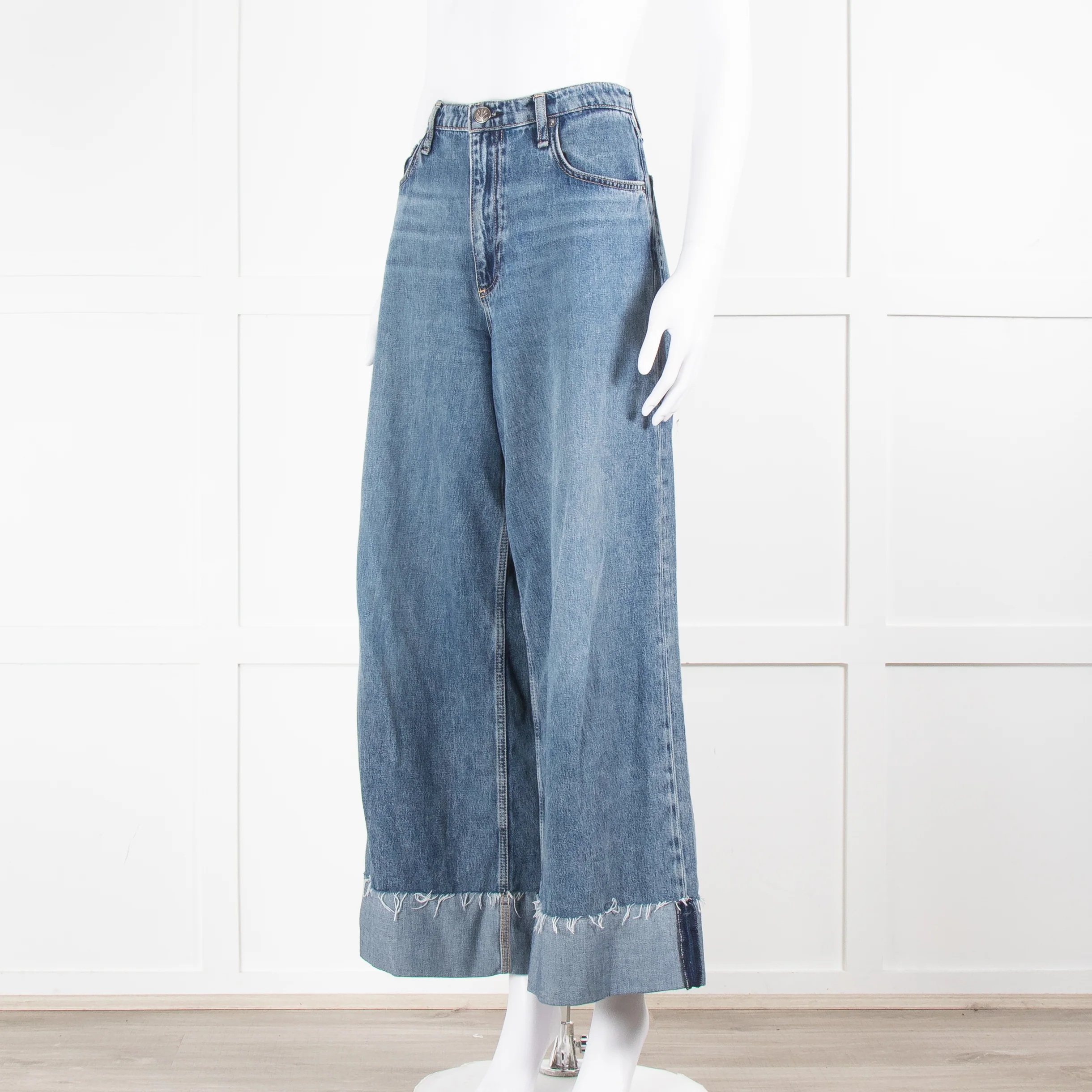 Rag & Bone Blue Denim High Rise Ultra Wide Crop Jeans - Image 8