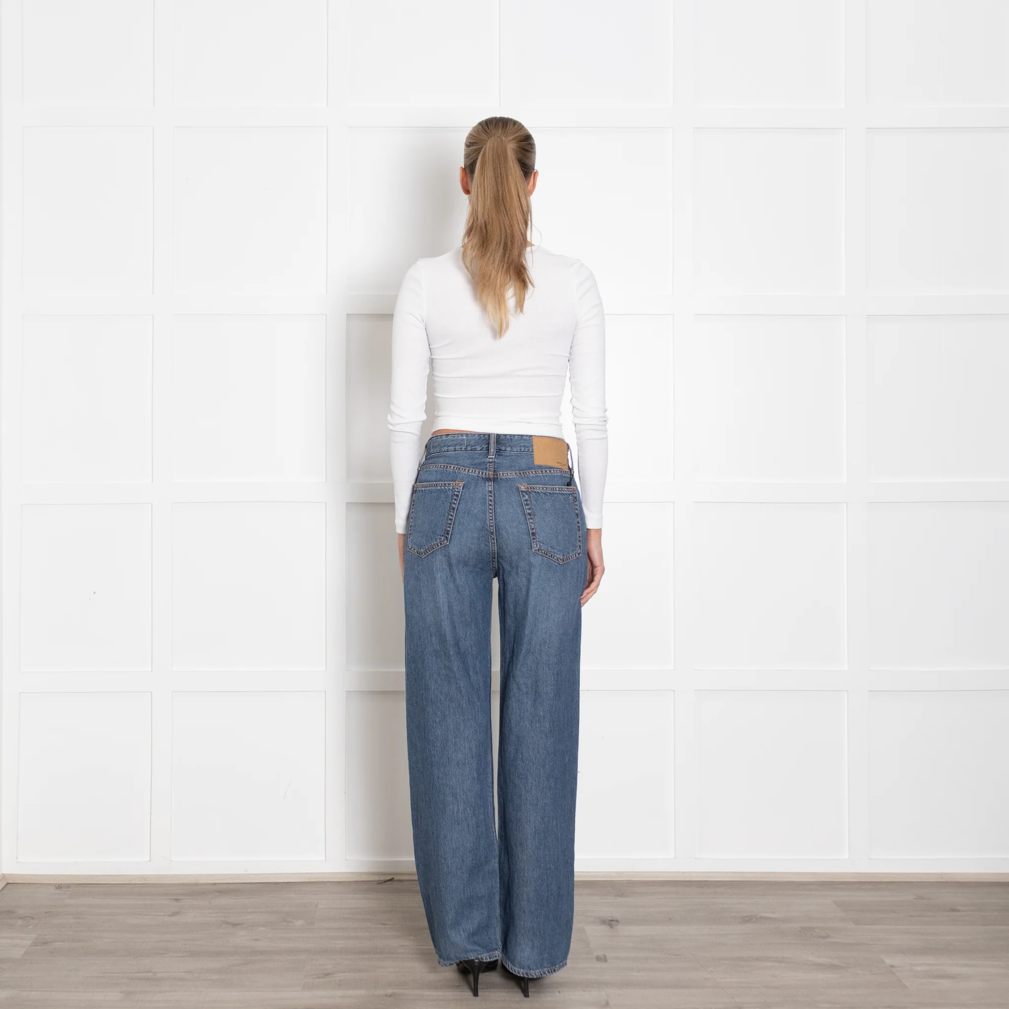 Rag & Bone Blue Denim Wide Leg Jeans - Image 5