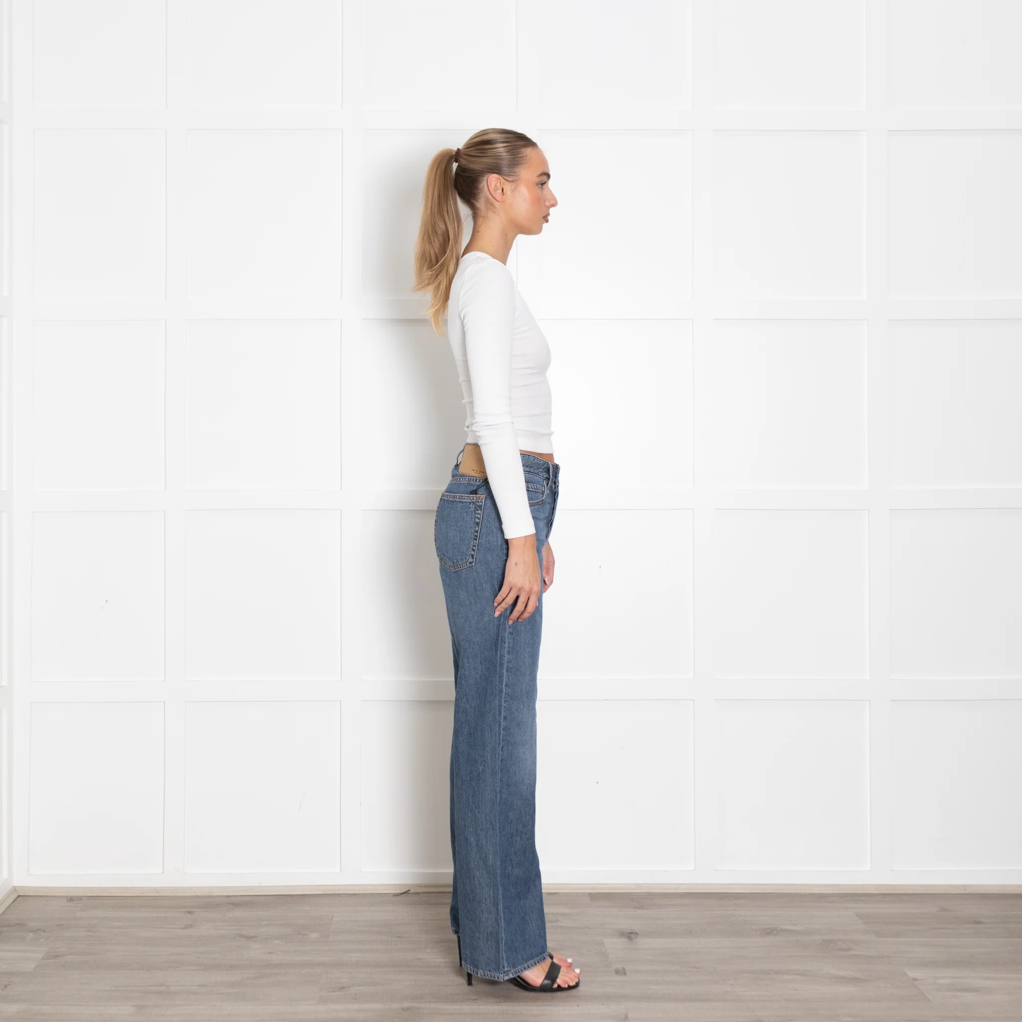 Rag & Bone Blue Denim Wide Leg Jeans - Image 6