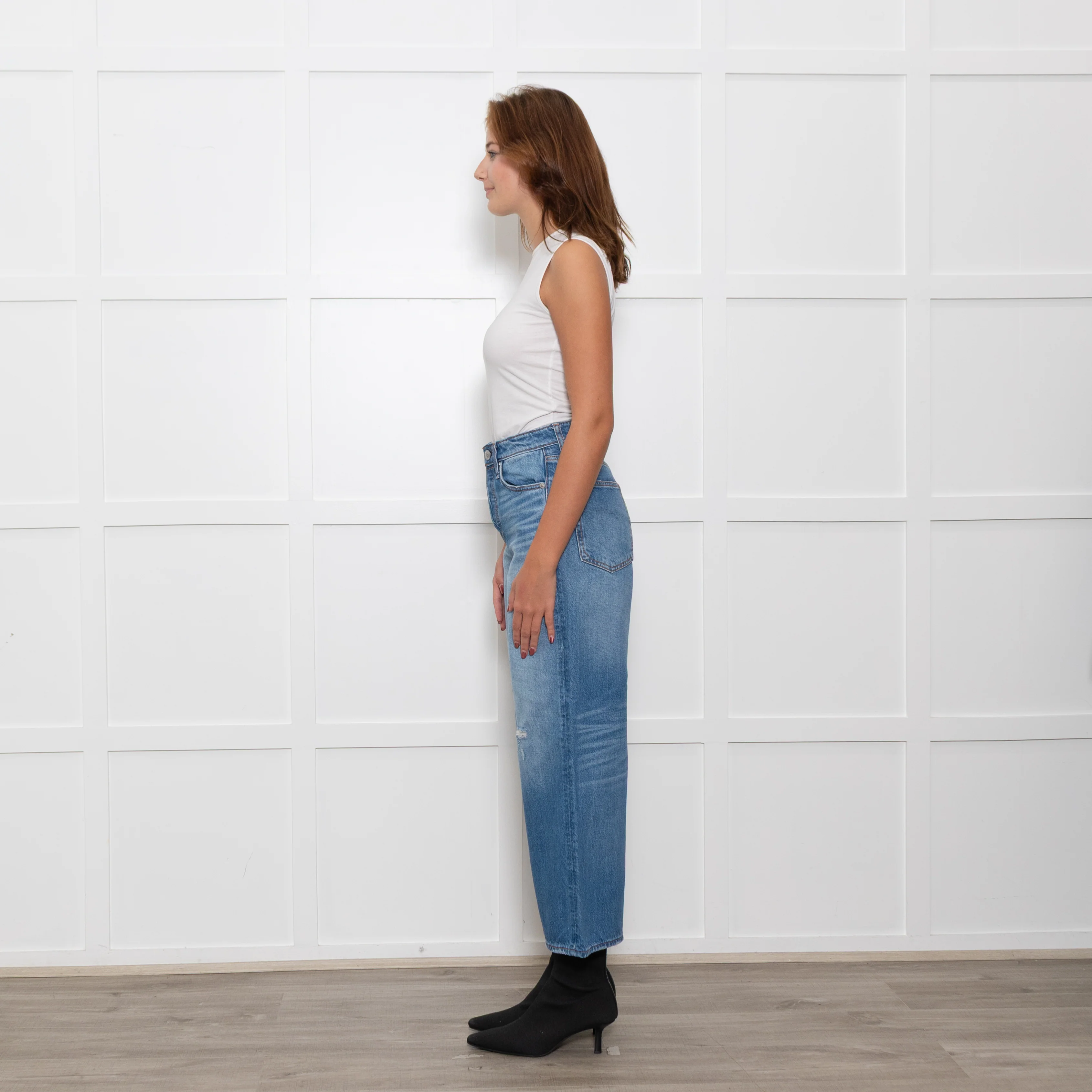 Rag & Bone Blue Wide Leg Straight Distressed Denim Trousers - Image 4