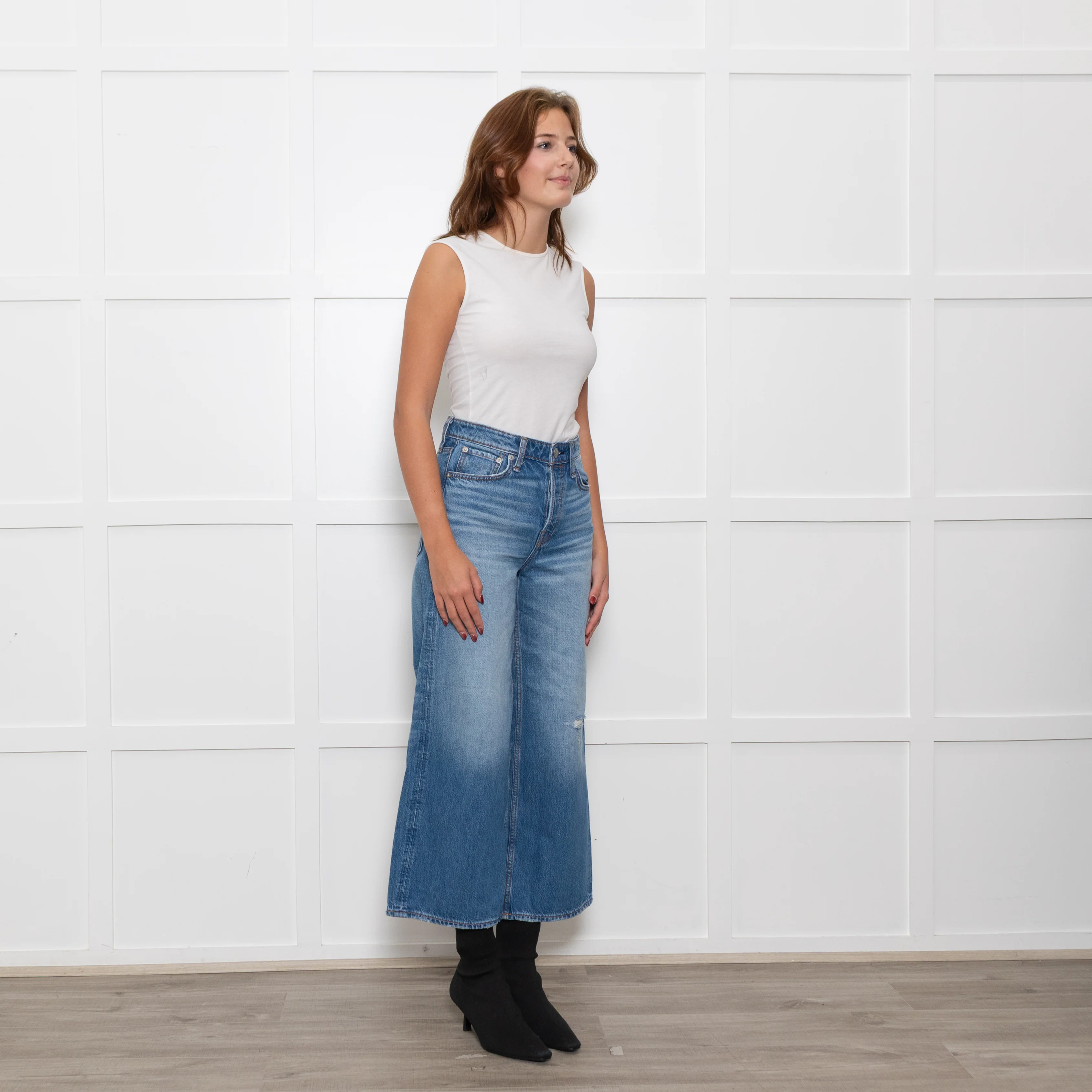Rag & Bone Blue Wide Leg Straight Distressed Denim Trousers - Image 7