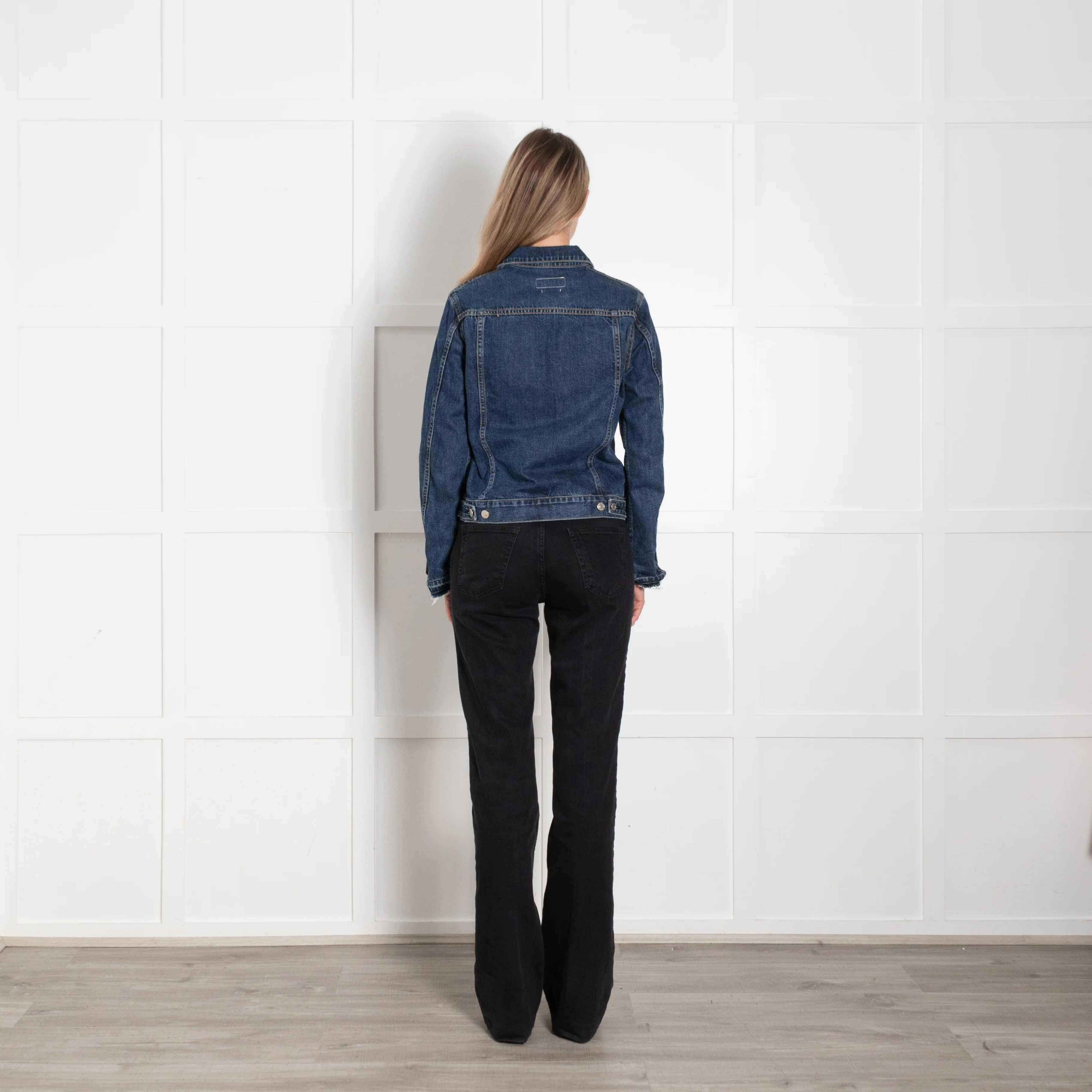 Rag & Bone Blue Denim Raw Hem Sleeve Jacket - Image 5