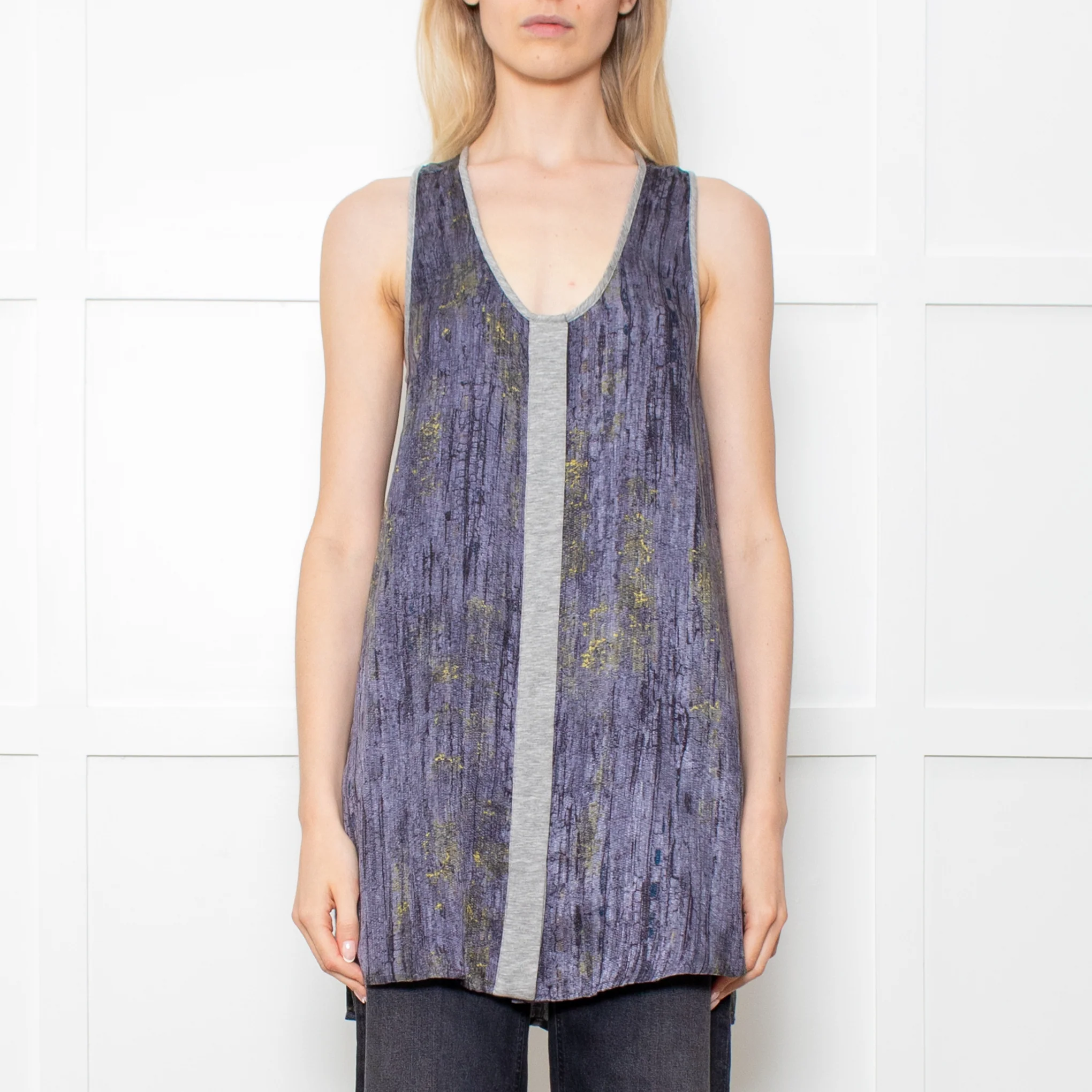 Rag & Bone Grey Bark Print Silk Button Down Tunic Mini Dress - Image 2