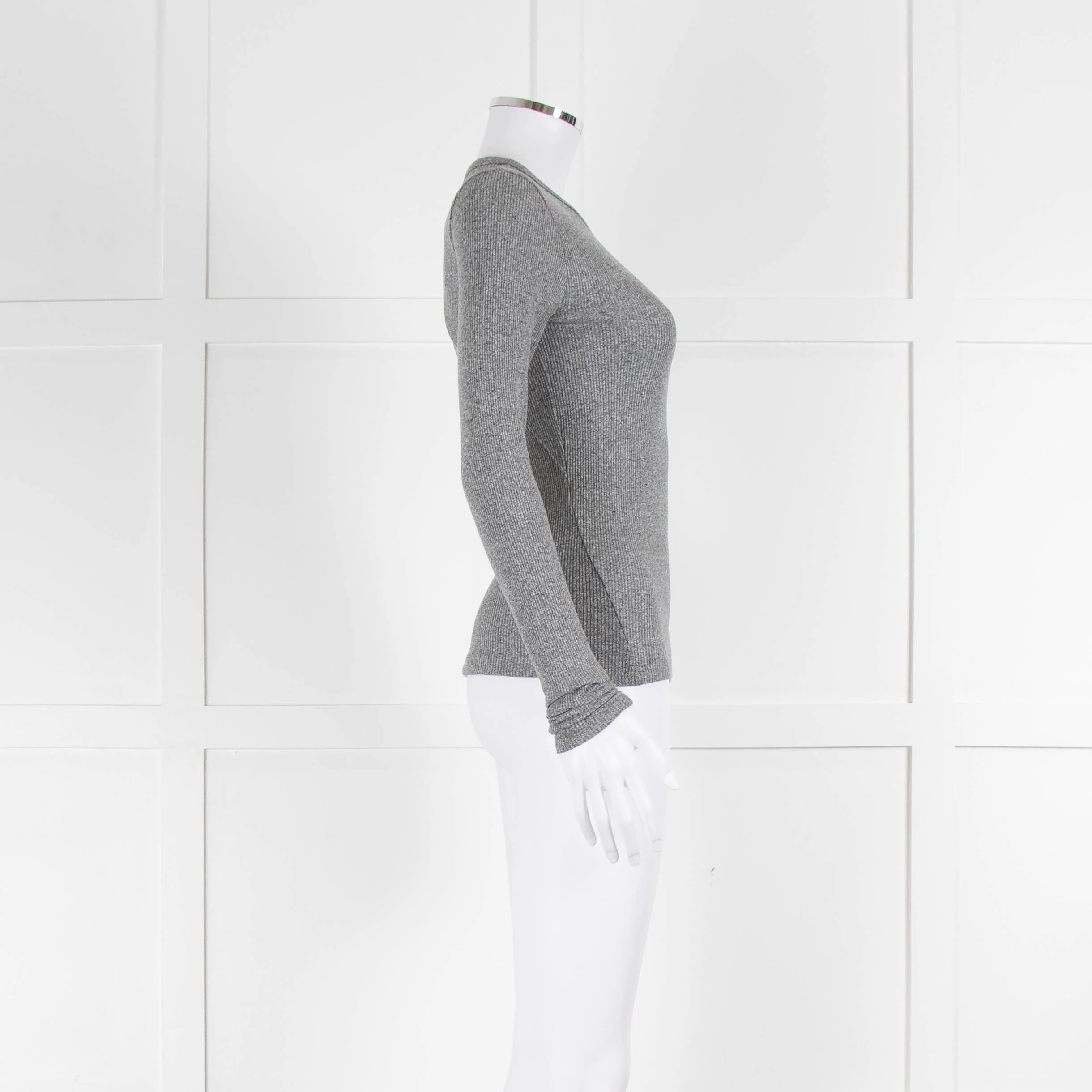 Rag & Bone Grey Thin Knit Rib Long Slv Top - Image 2