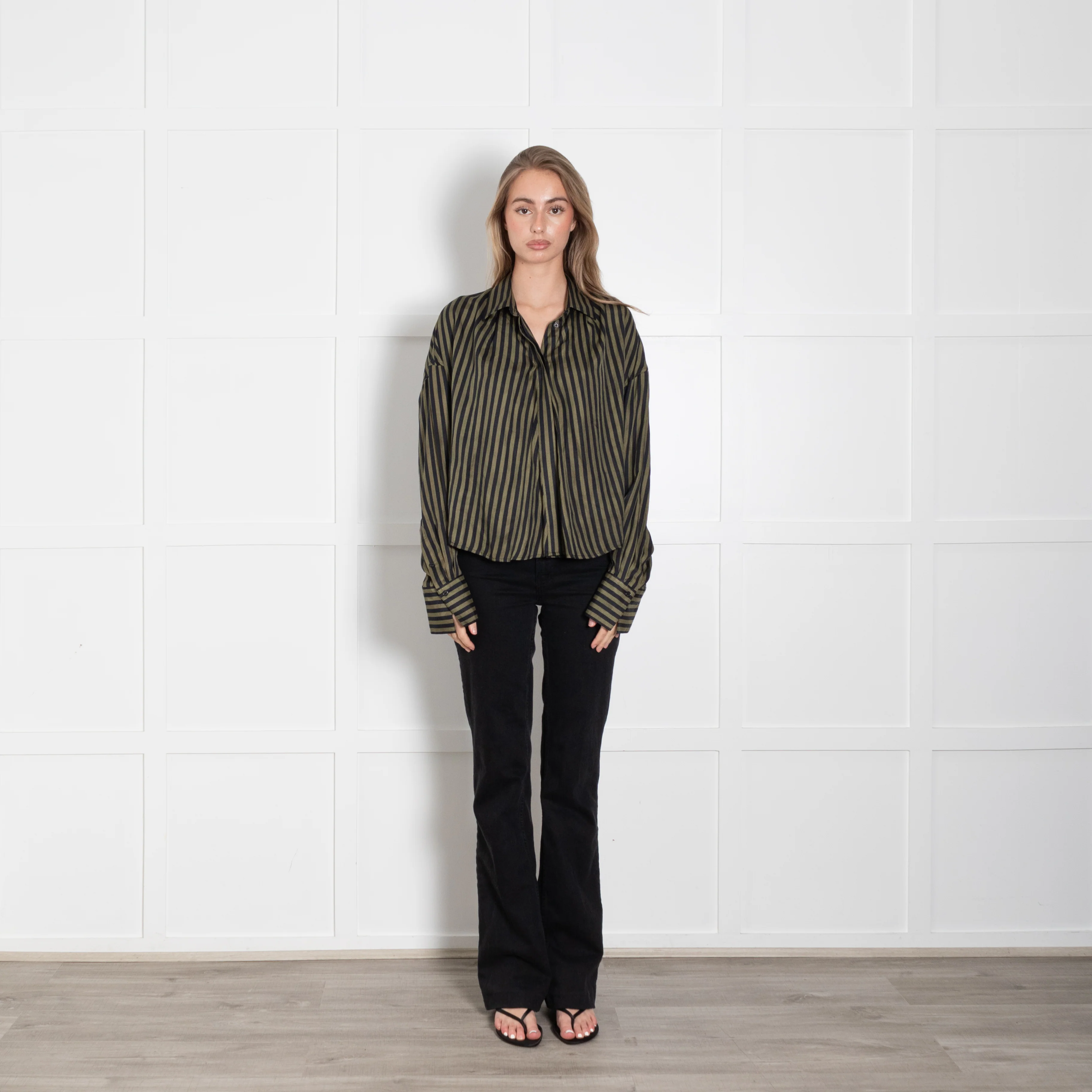 Rag & Bone Khaki Army Stripe Silk Shirt