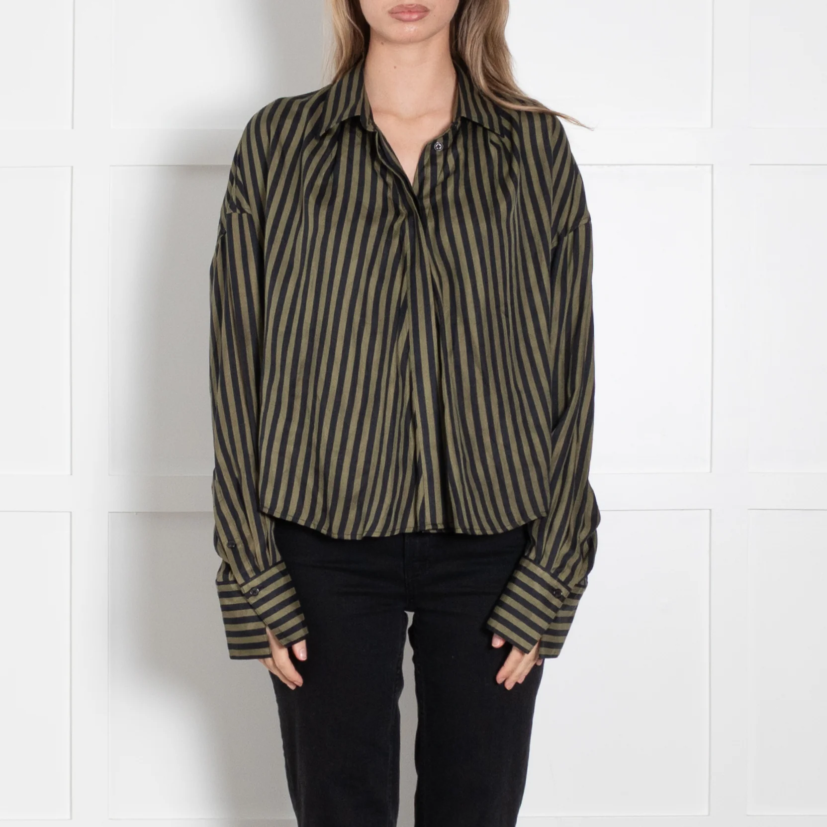 Rag & Bone Khaki Army Stripe Silk Shirt - Image 2