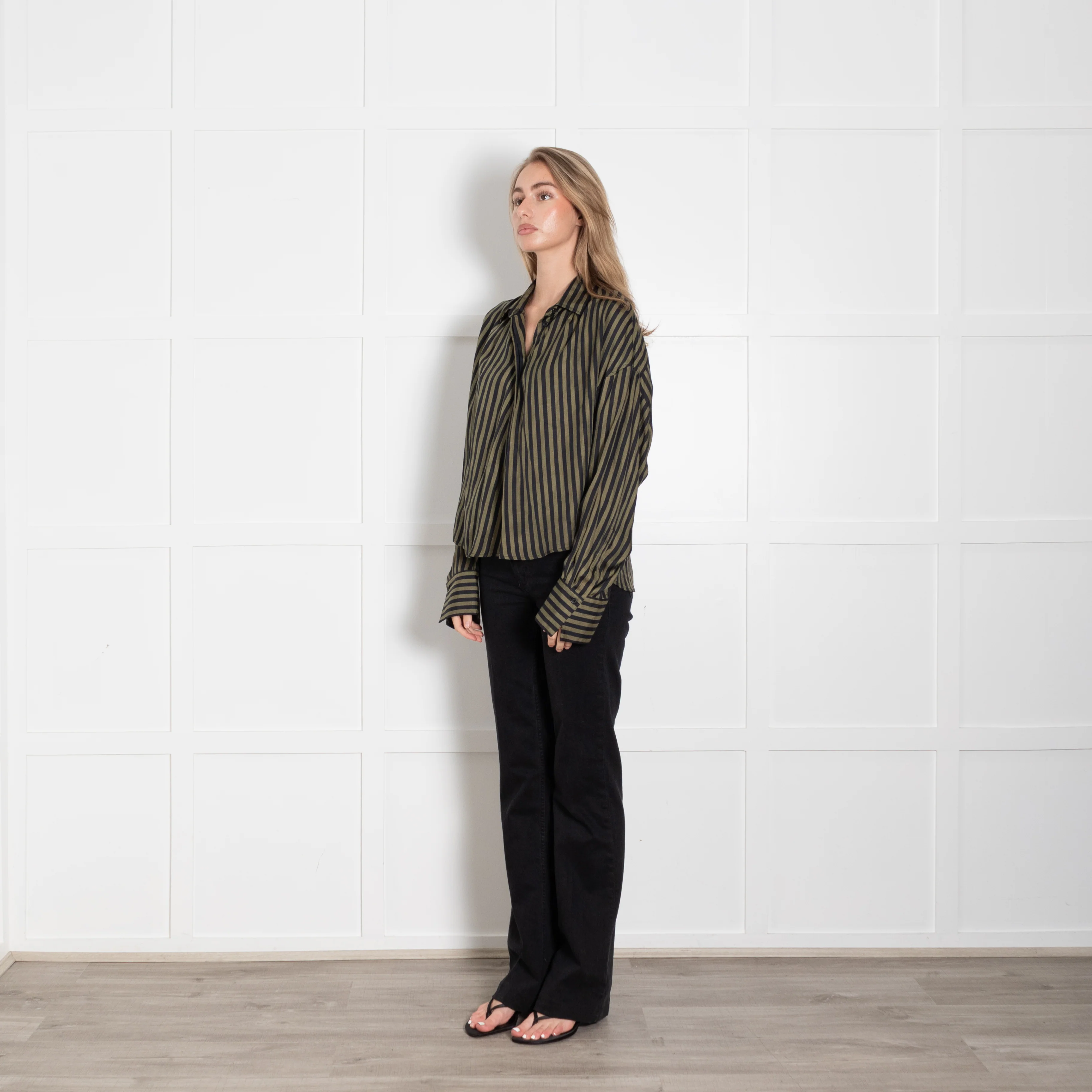 Rag & Bone Khaki Army Stripe Silk Shirt - Image 3