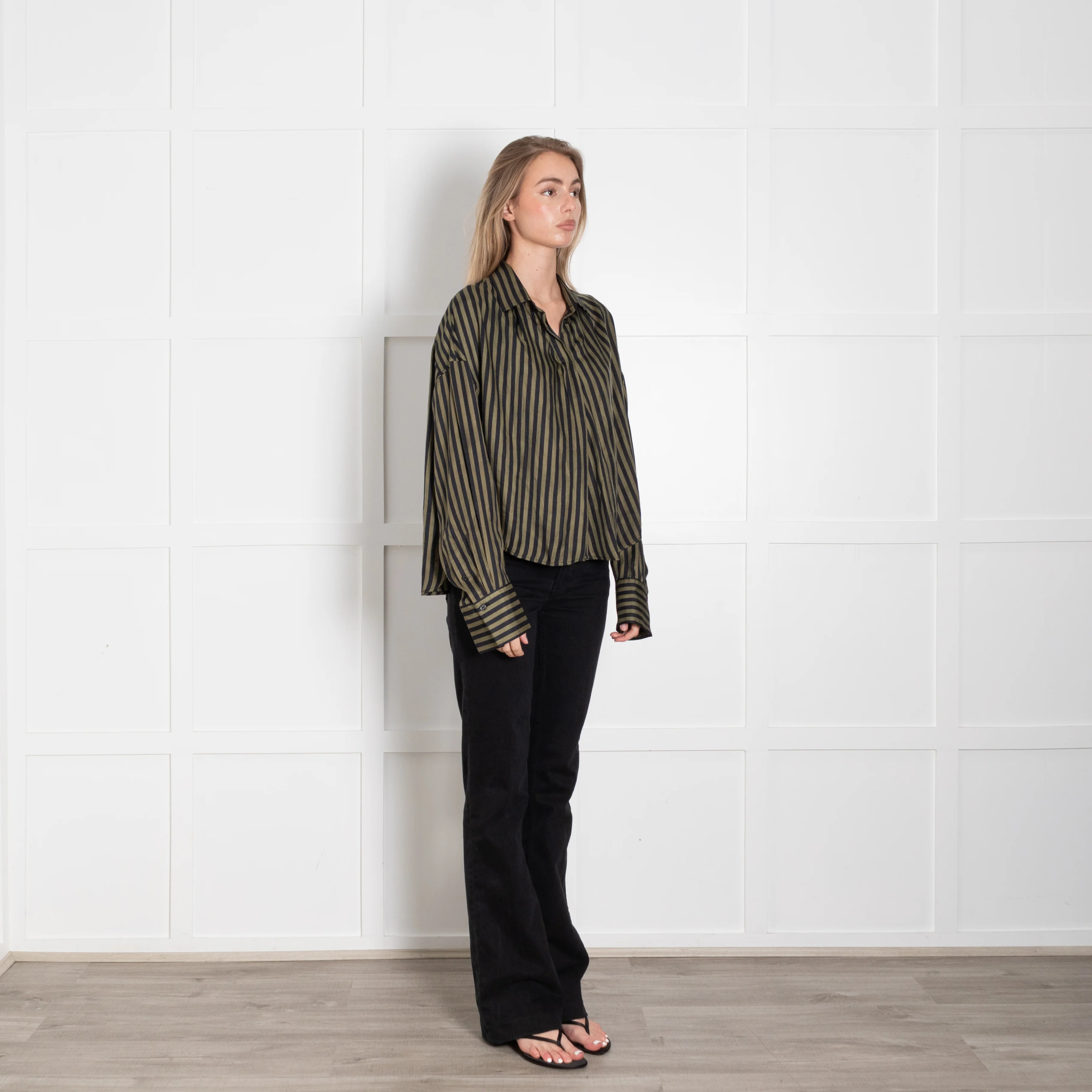 Rag & Bone Khaki Army Stripe Silk Shirt - Image 7