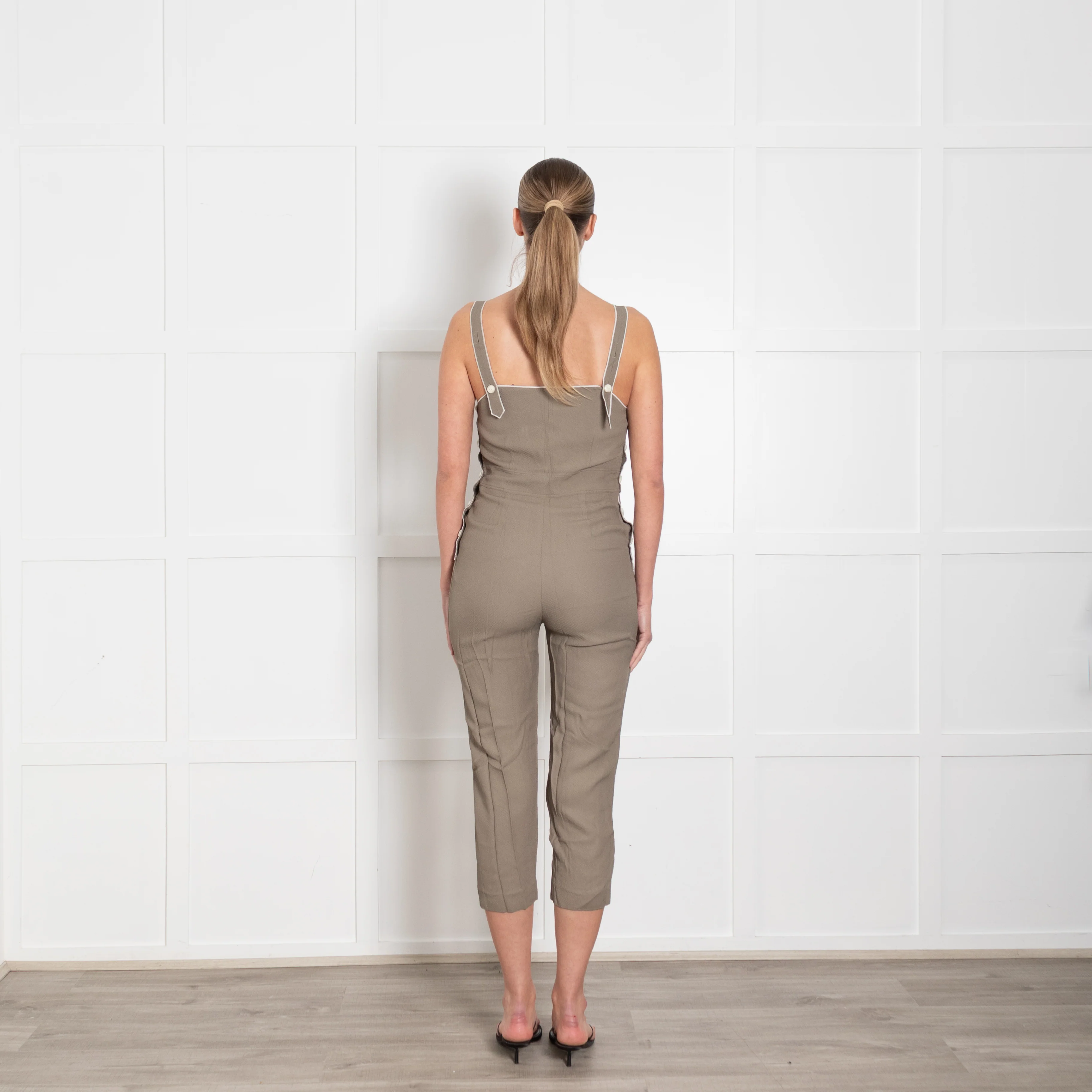 Rag & Bone Khaki Green White Trim Cropped Leg Jumpsuit - Image 5