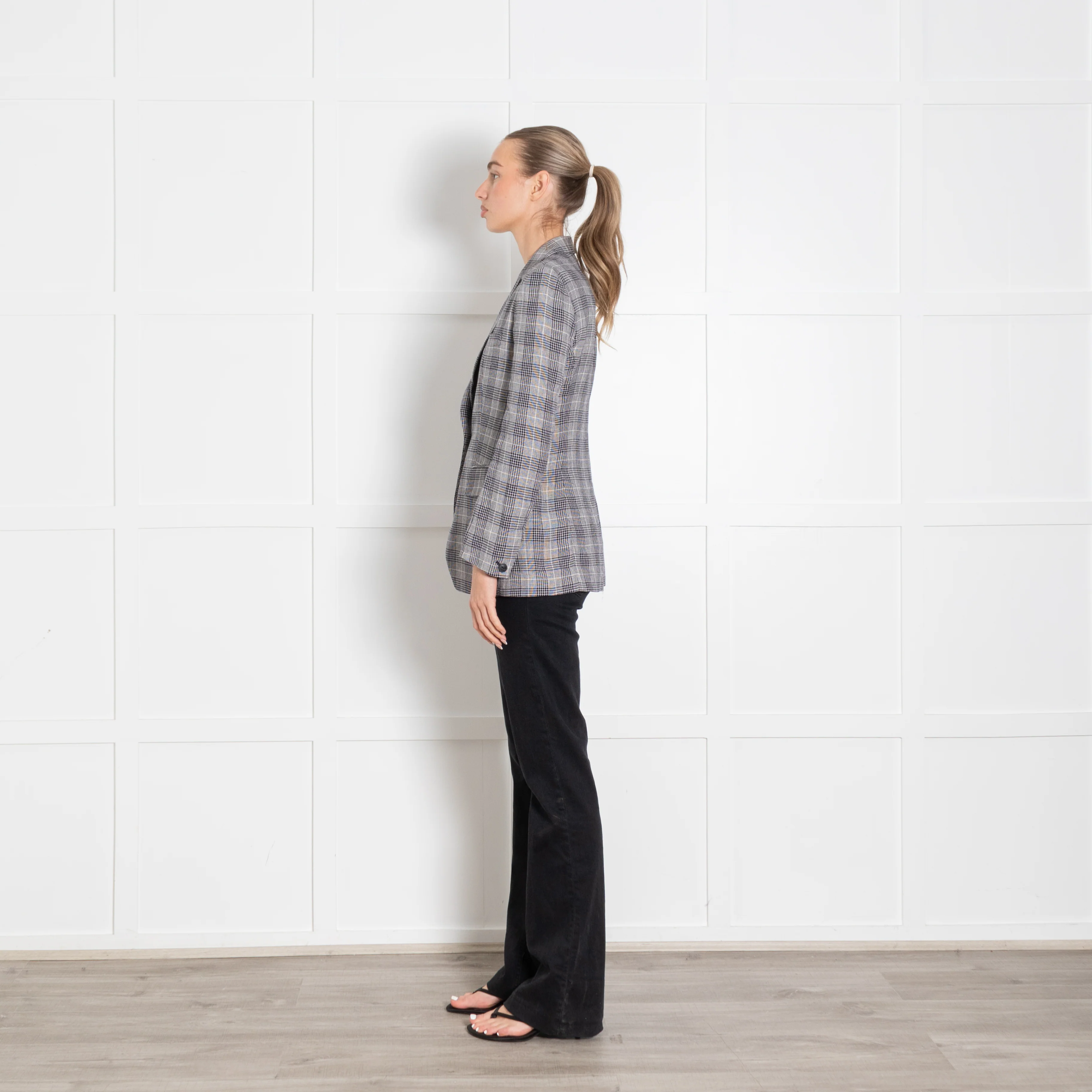 Rag & Bone Navy White Check Linen Blend Jacket - Image 4