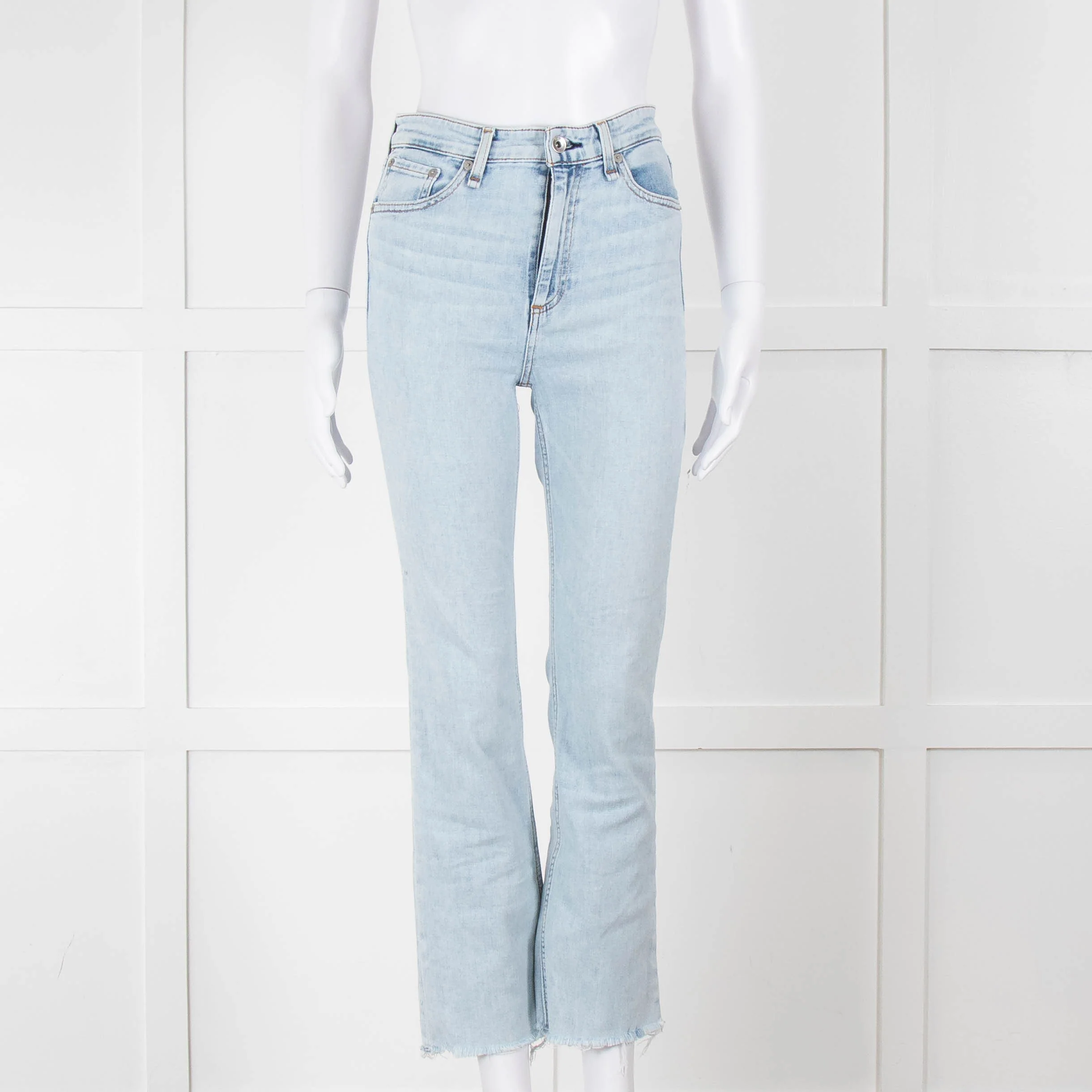 Rag & Bone Pale Wash Straight Leg Raw Hem Jeans