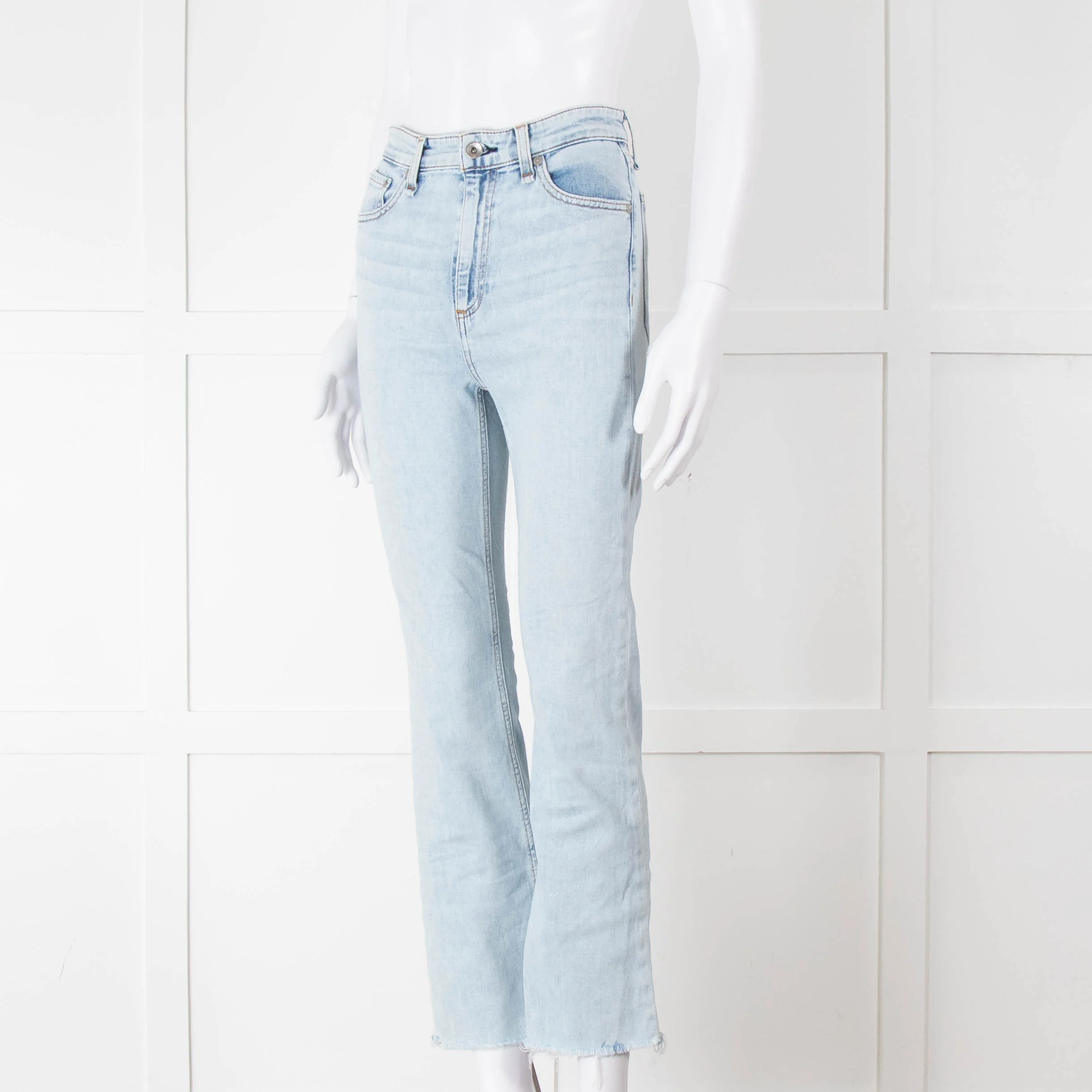 Rag & Bone Pale Wash Straight Leg Raw Hem Jeans - Image 8