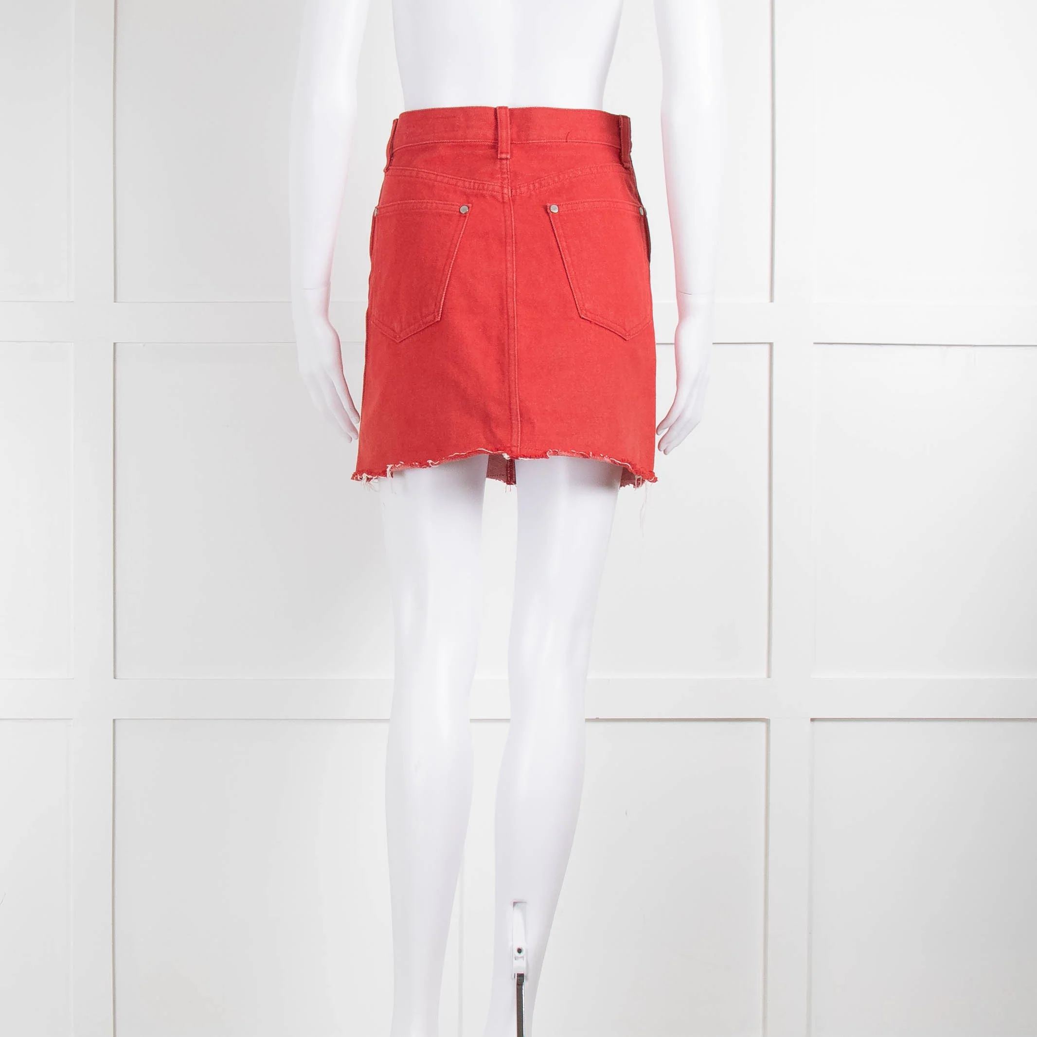 Rag & Bone Red Denim Raw Edge Mini Skirt - Image 3