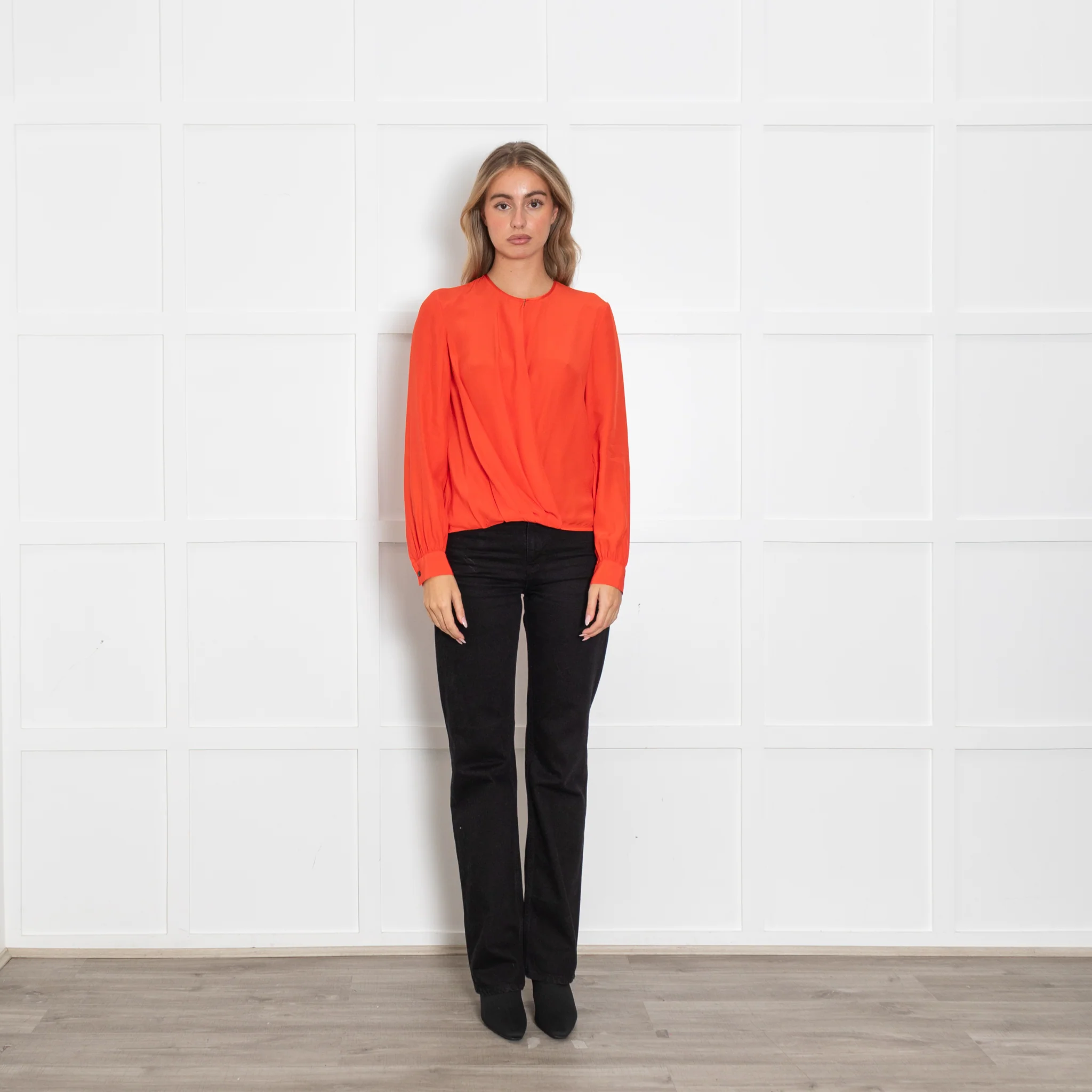 Rag & Bone Red Draped Long Sleeve Blouse