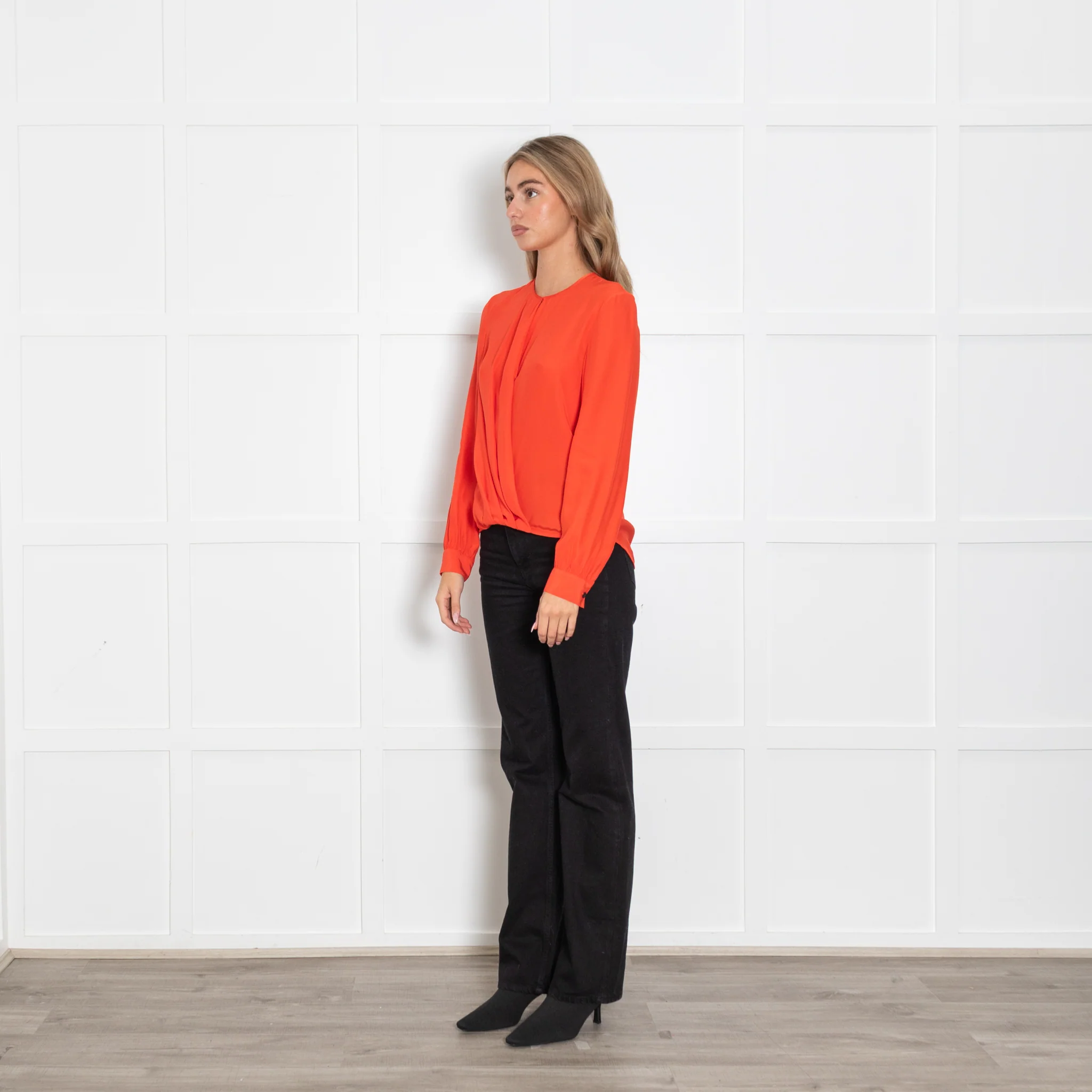 Rag & Bone Red Draped Long Sleeve Blouse - Image 3