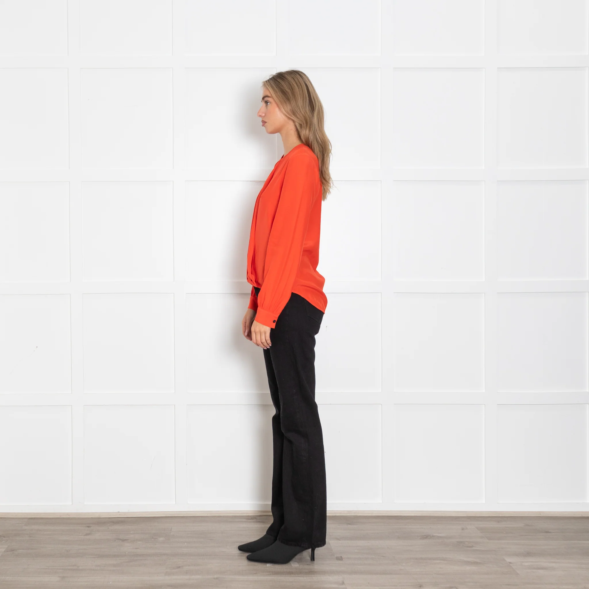 Rag & Bone Red Draped Long Sleeve Blouse - Image 4