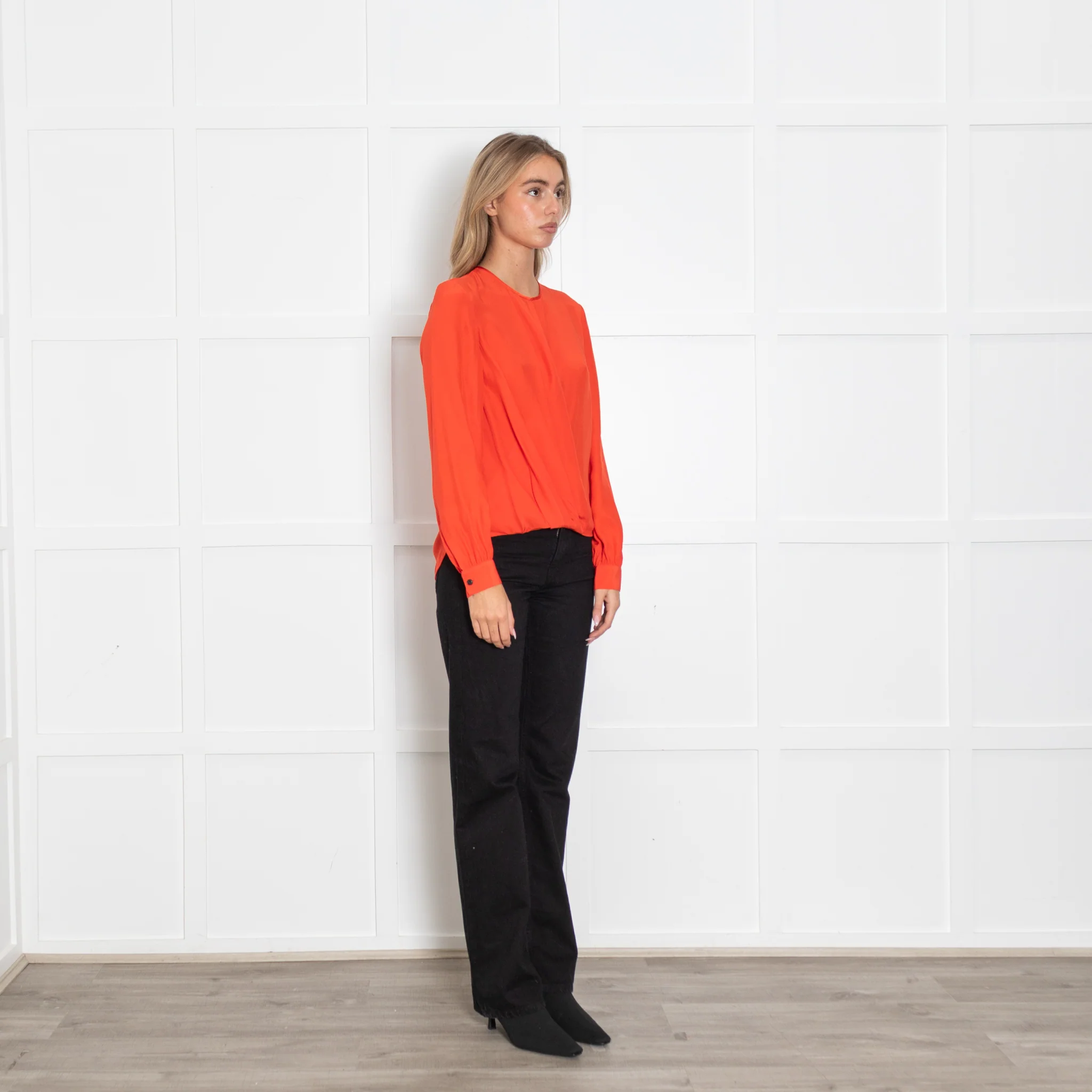 Rag & Bone Red Draped Long Sleeve Blouse - Image 7