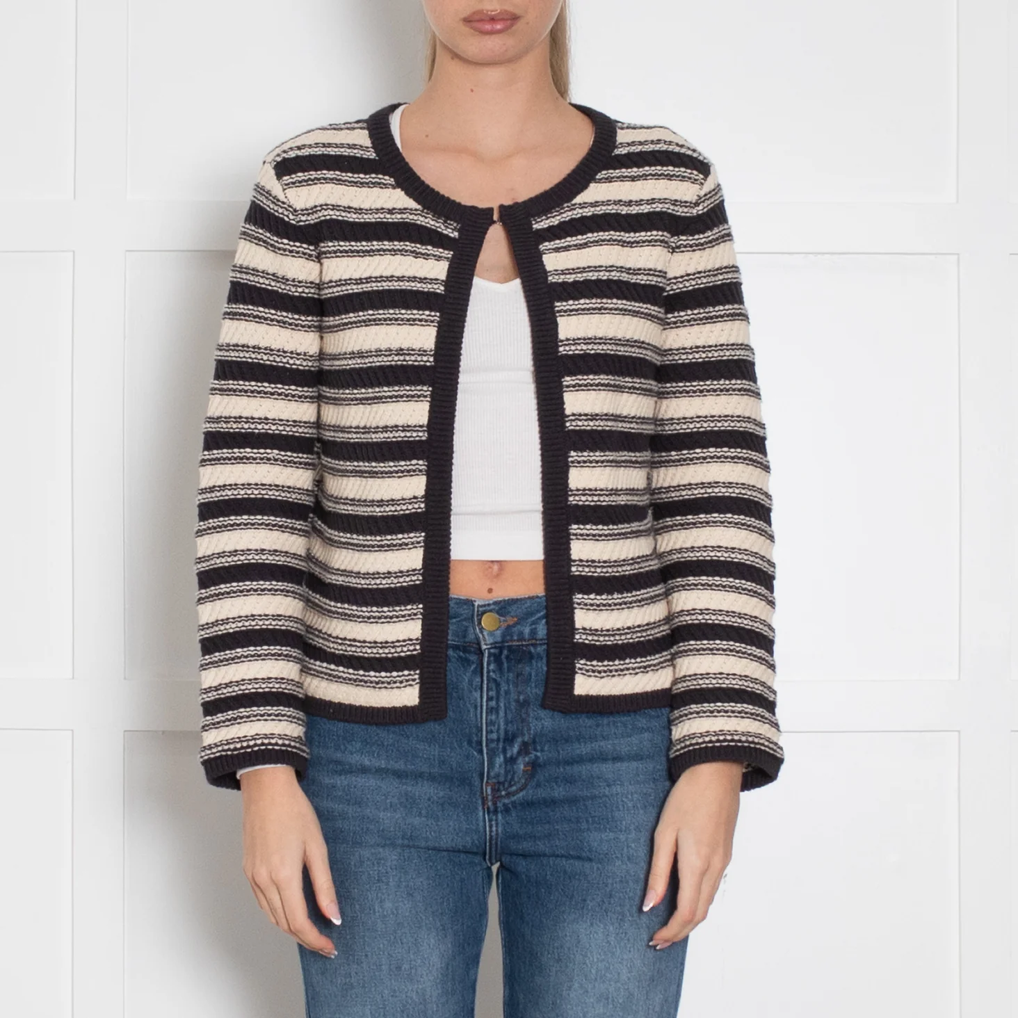 Rails Black Cream Stripe Cotton Blend Cardigan - Image 2