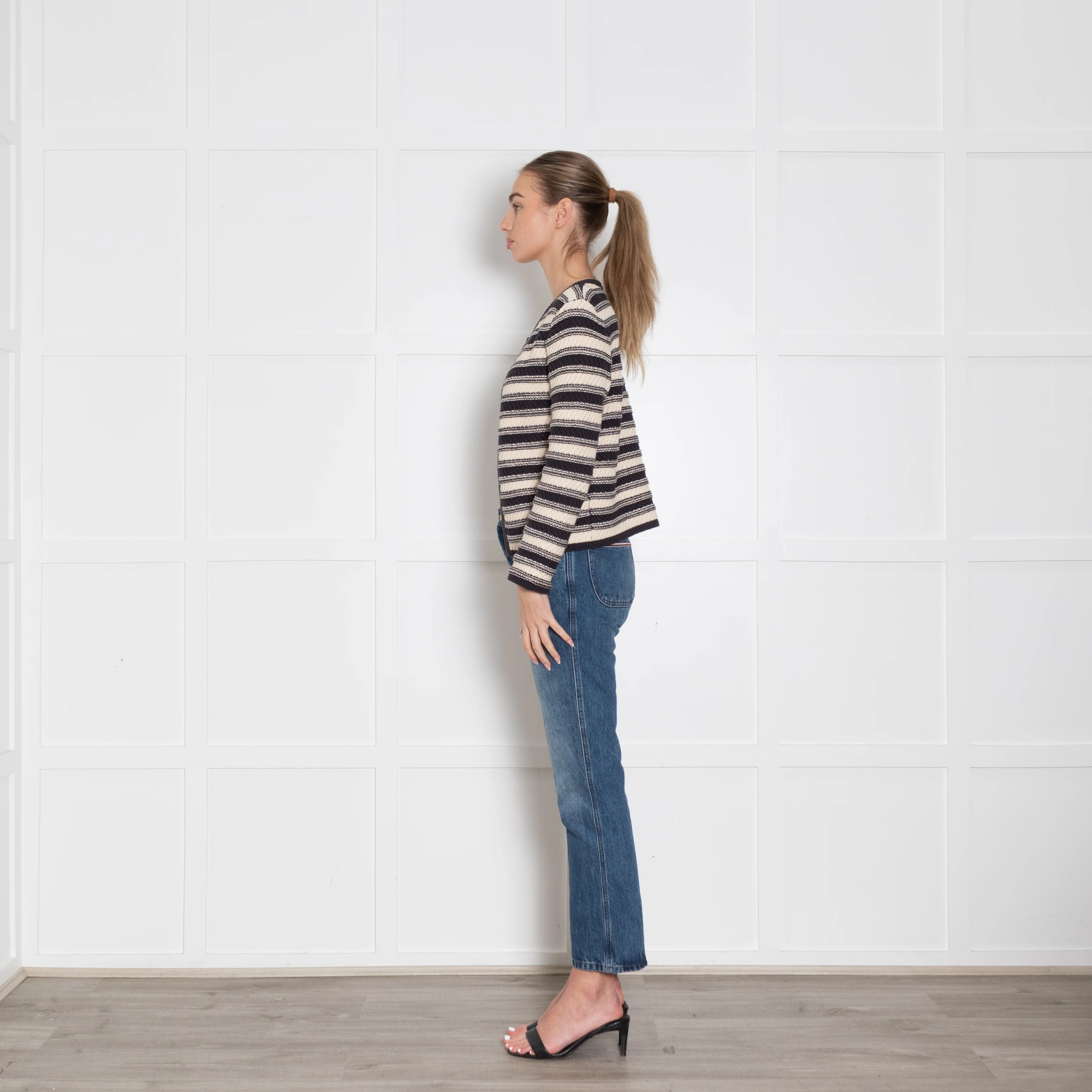 Rails Black Cream Stripe Cotton Blend Cardigan - Image 4