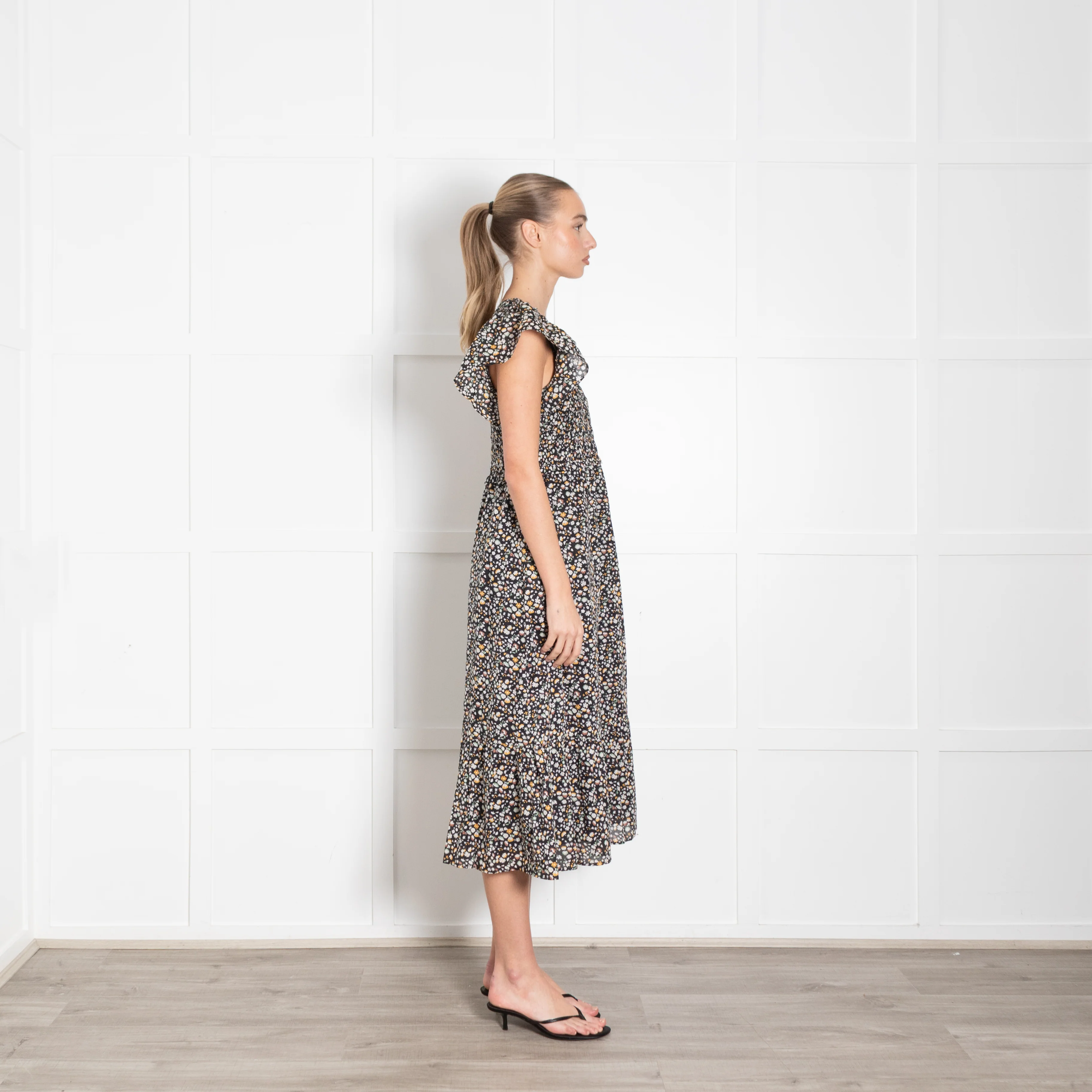 Rails Black Micro Floral Clementine Frill Shoulder Dress - Image 6