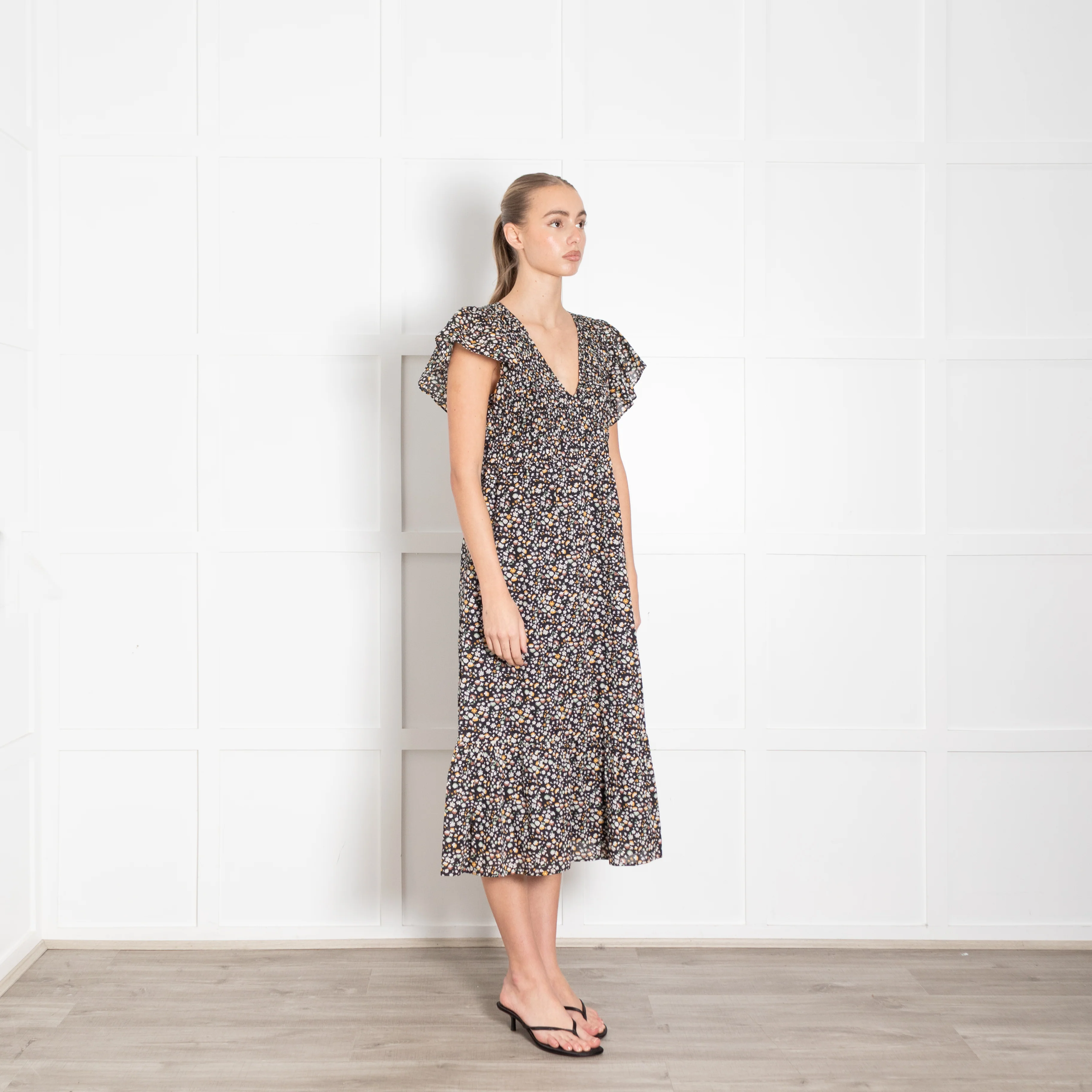 Rails Black Micro Floral Clementine Frill Shoulder Dress - Image 7