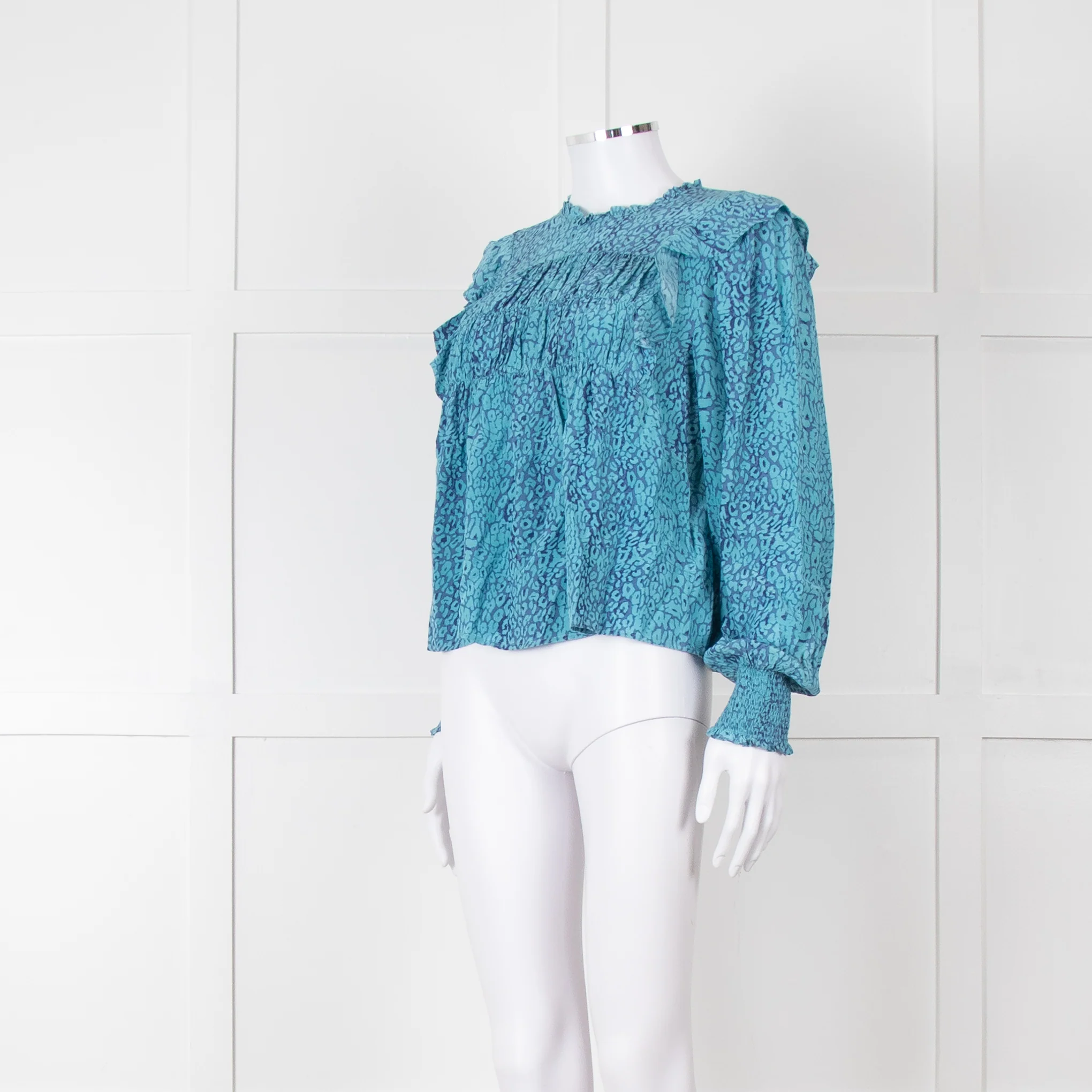Rails Blue Purple Animal Print Frill Detail Long Sleeve Top - Image 2