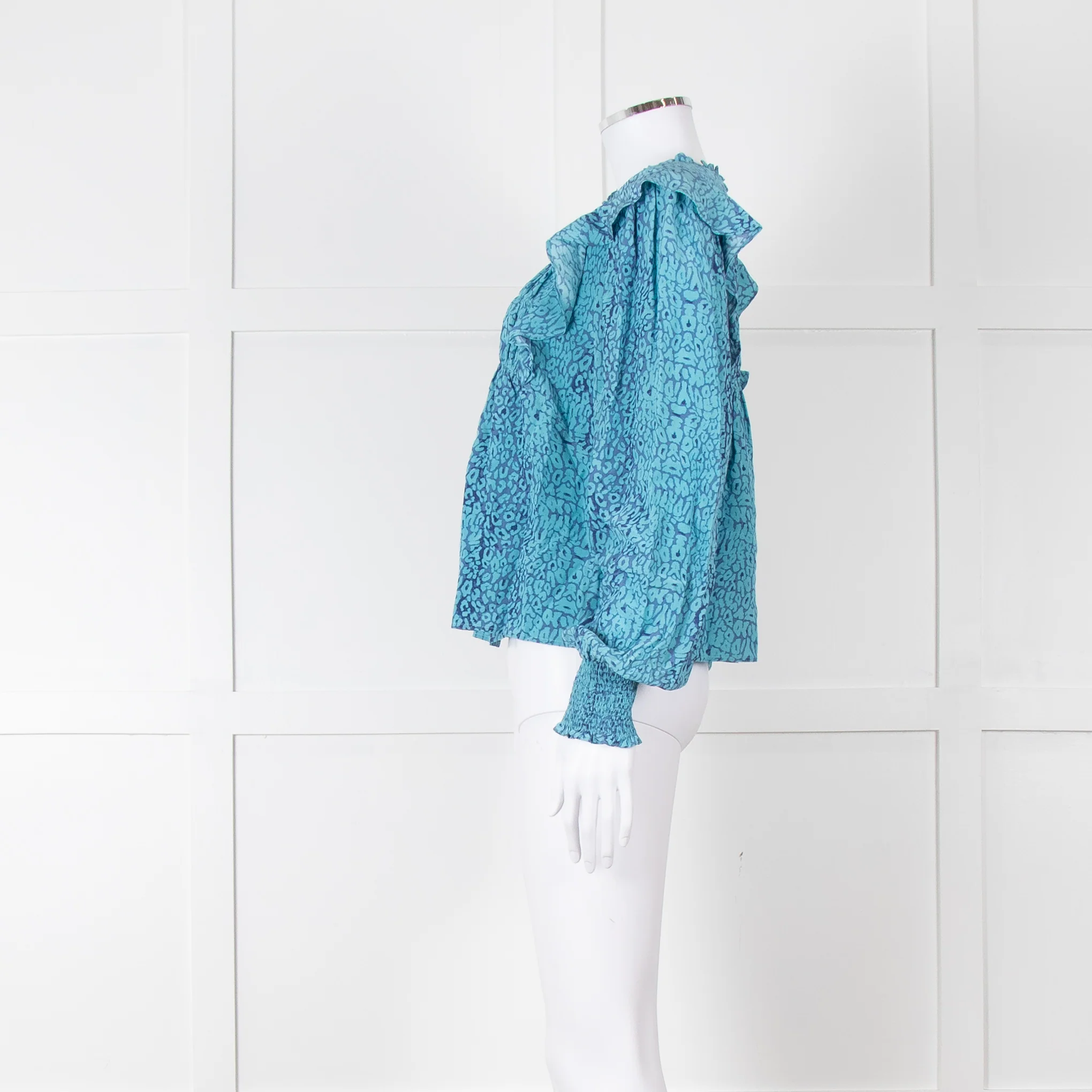 Rails Blue Purple Animal Print Frill Detail Long Sleeve Top - Image 3