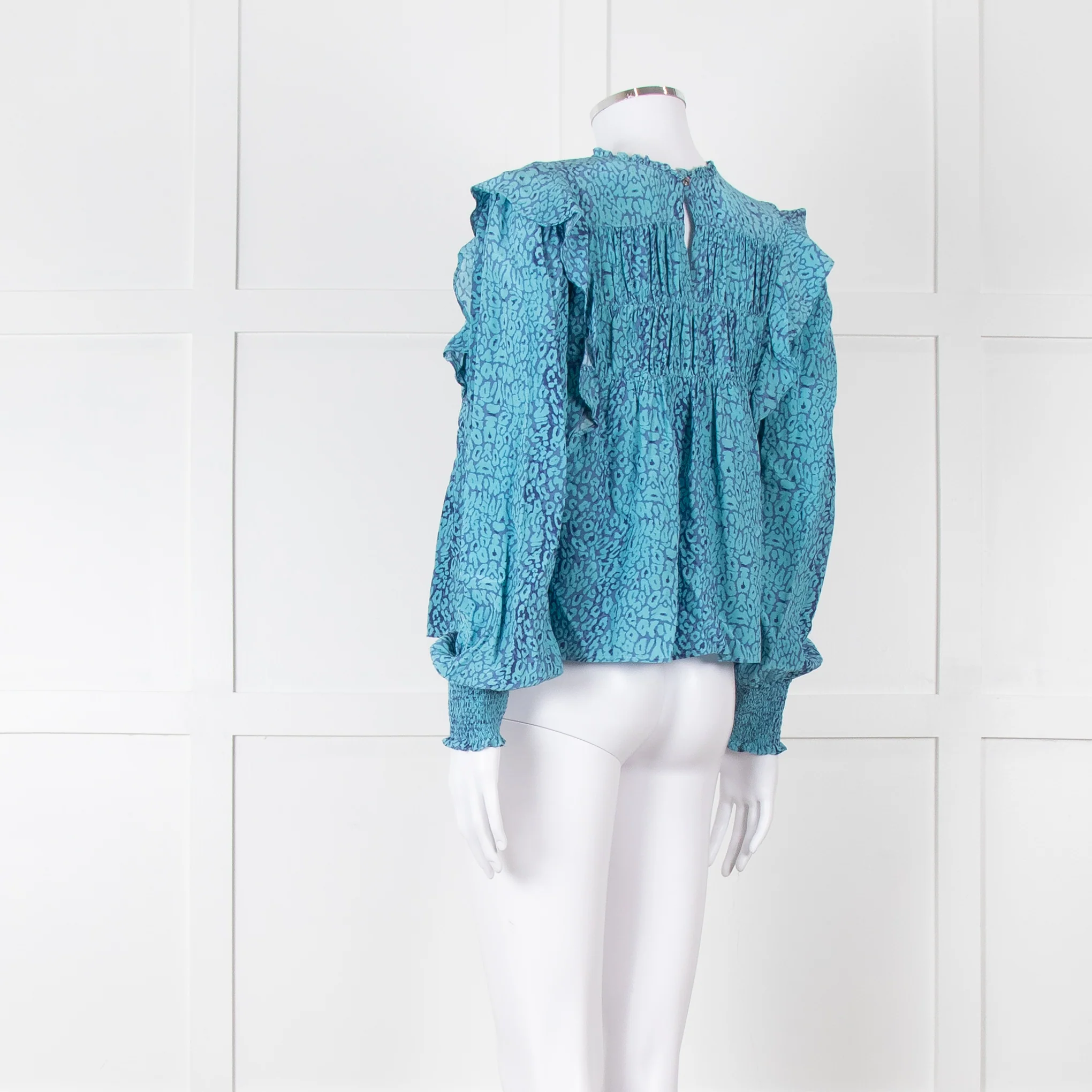 Rails Blue Purple Animal Print Frill Detail Long Sleeve Top - Image 4