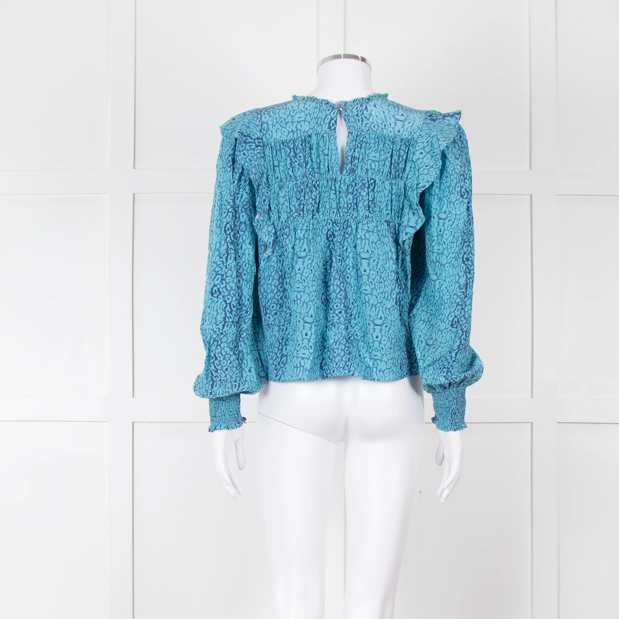 Rails Blue Purple Animal Print Frill Detail Long Sleeve Top - Image 5