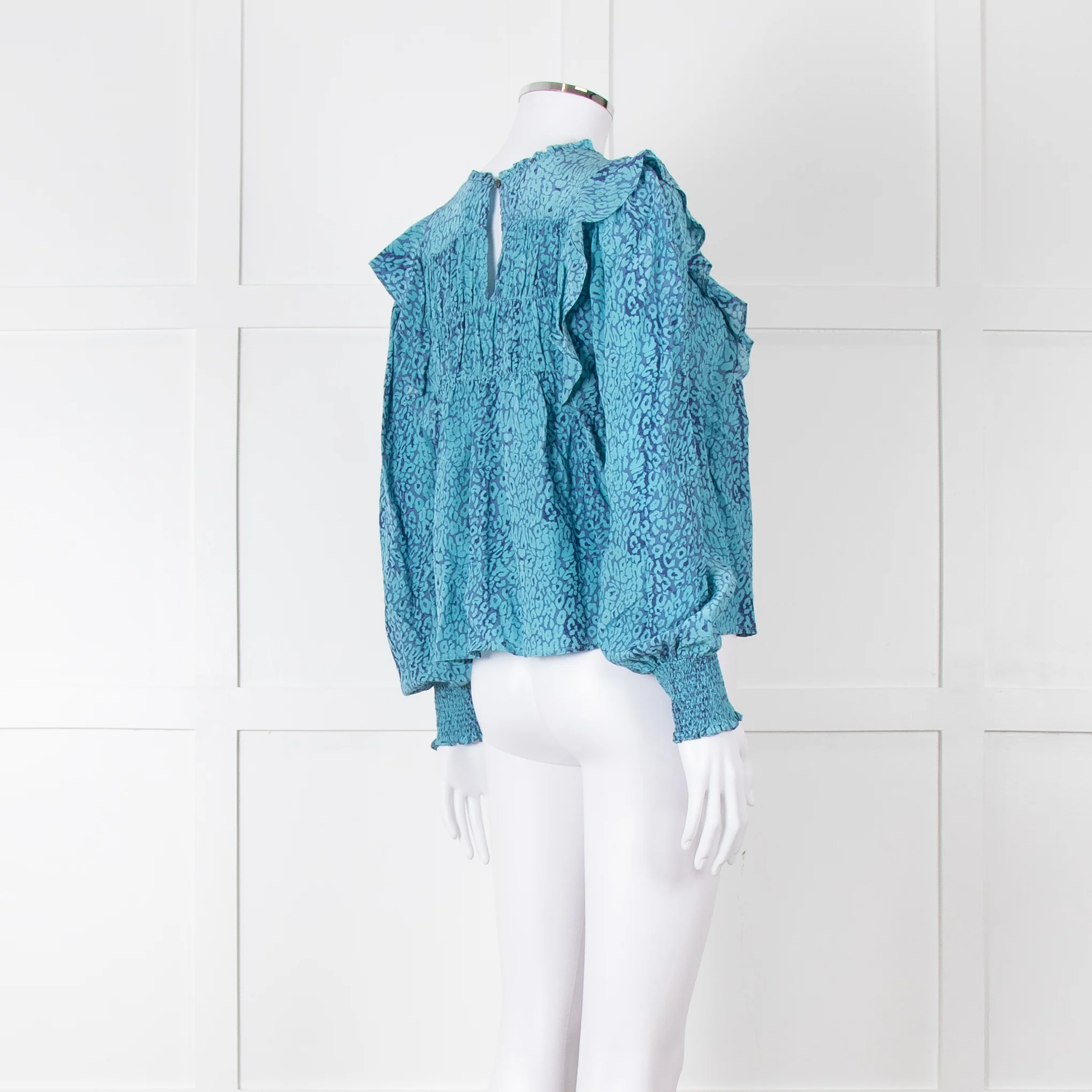 Rails Blue Purple Animal Print Frill Detail Long Sleeve Top - Image 6