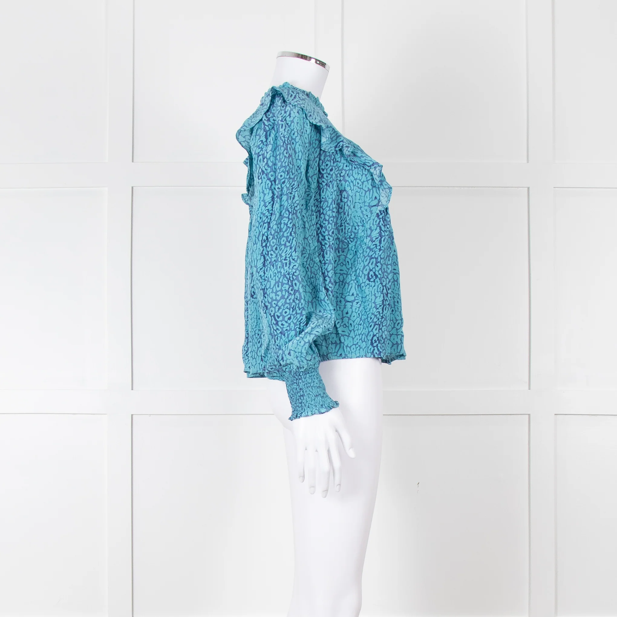 Rails Blue Purple Animal Print Frill Detail Long Sleeve Top - Image 7