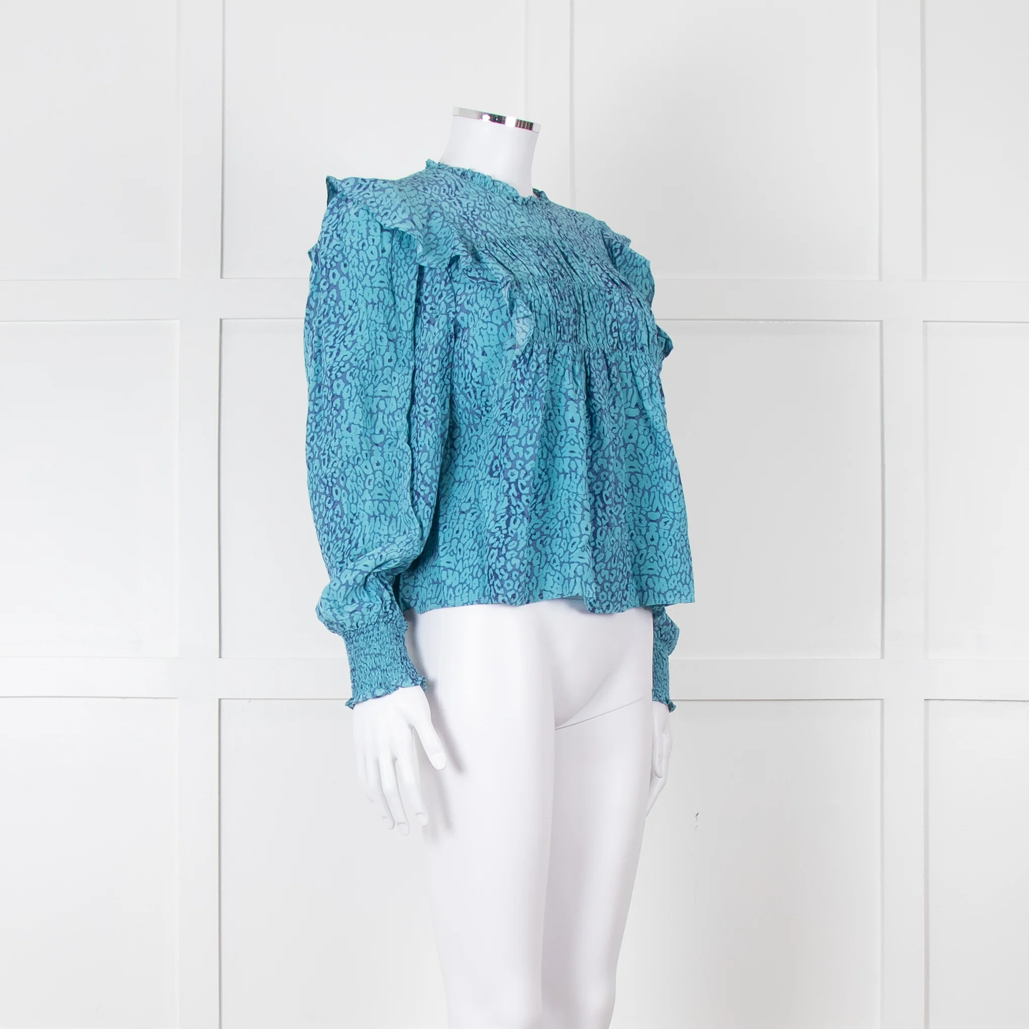Rails Blue Purple Animal Print Frill Detail Long Sleeve Top - Image 8