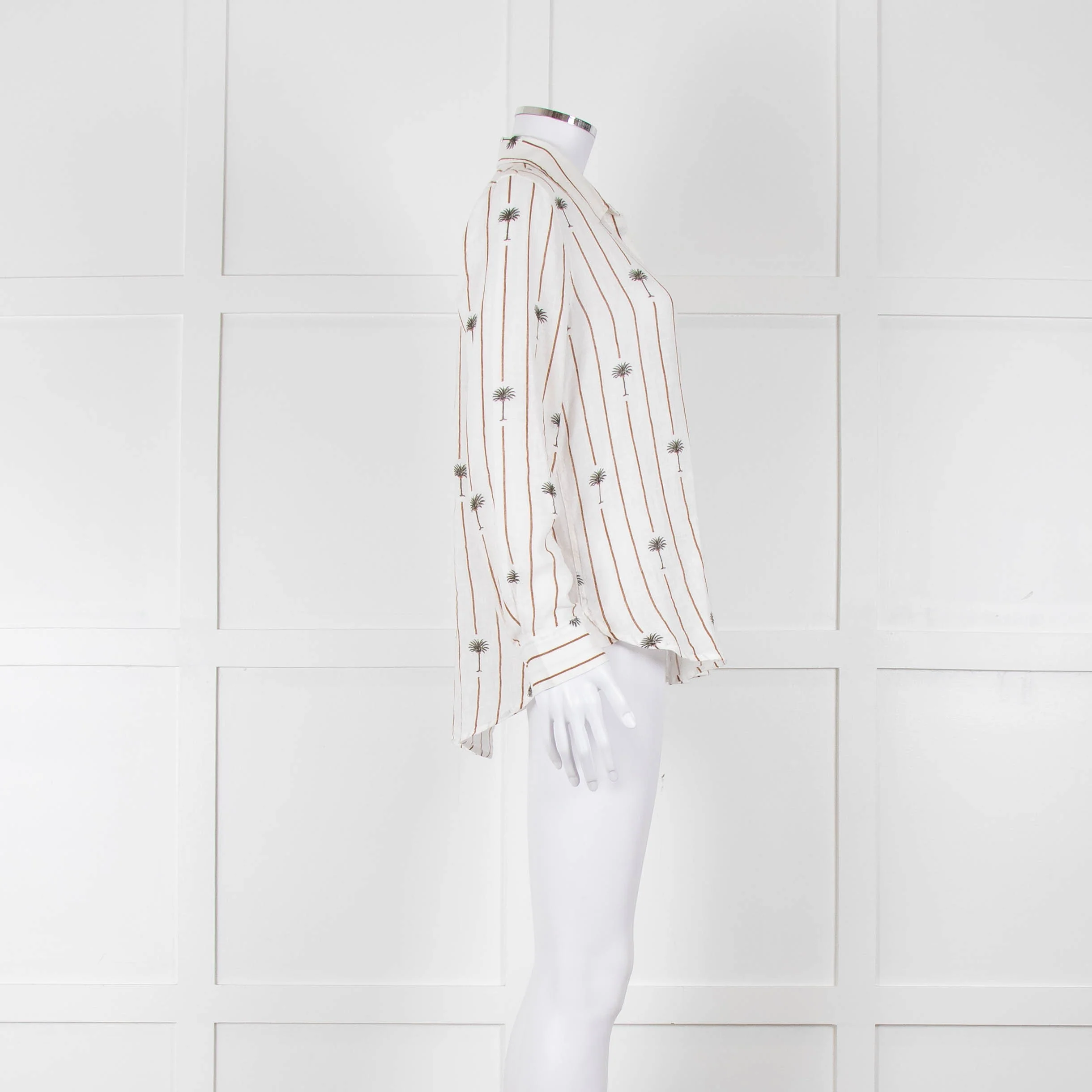 Rails Brown Stripe Palm Print Linen Shirt - Image 3