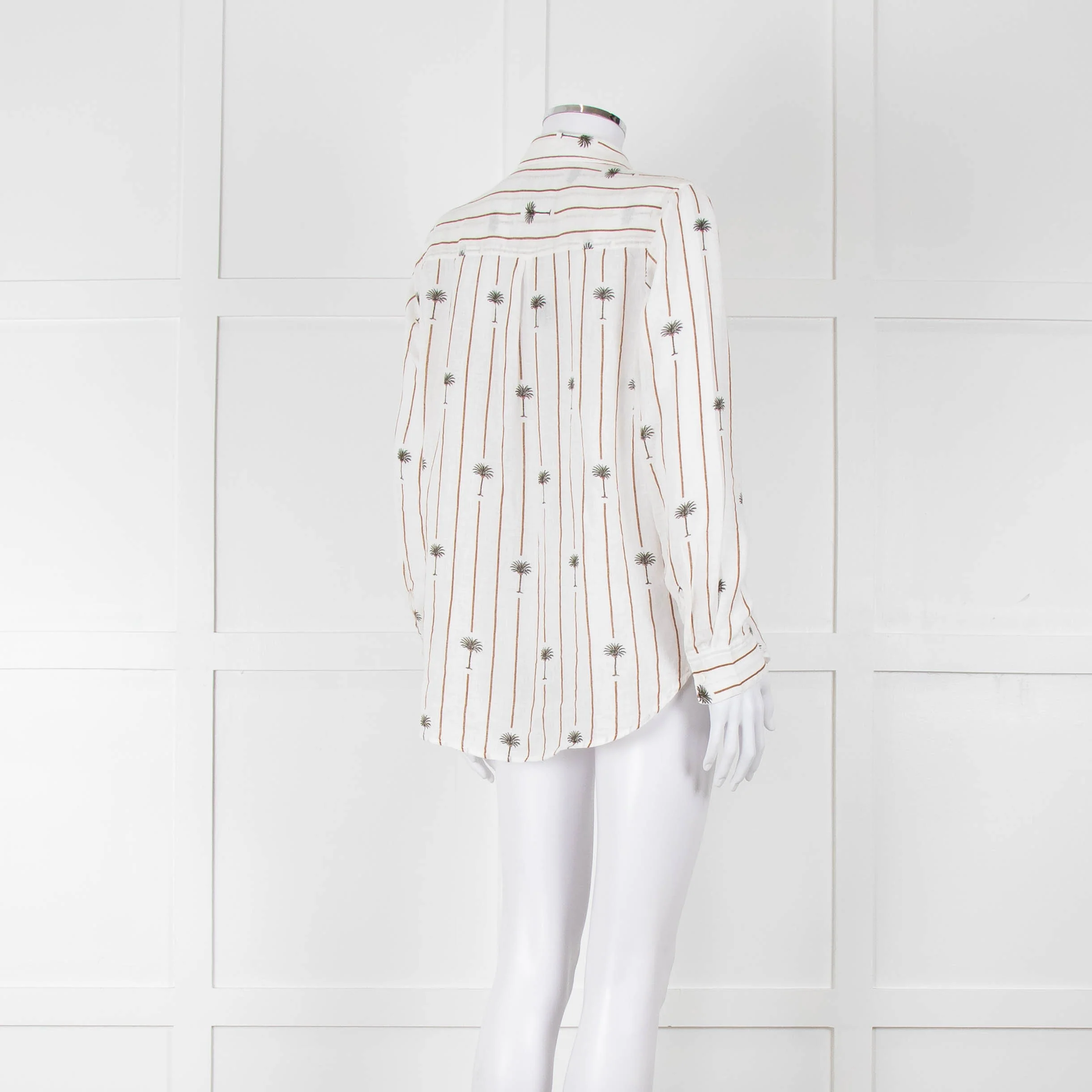 Rails Brown Stripe Palm Print Linen Shirt - Image 4