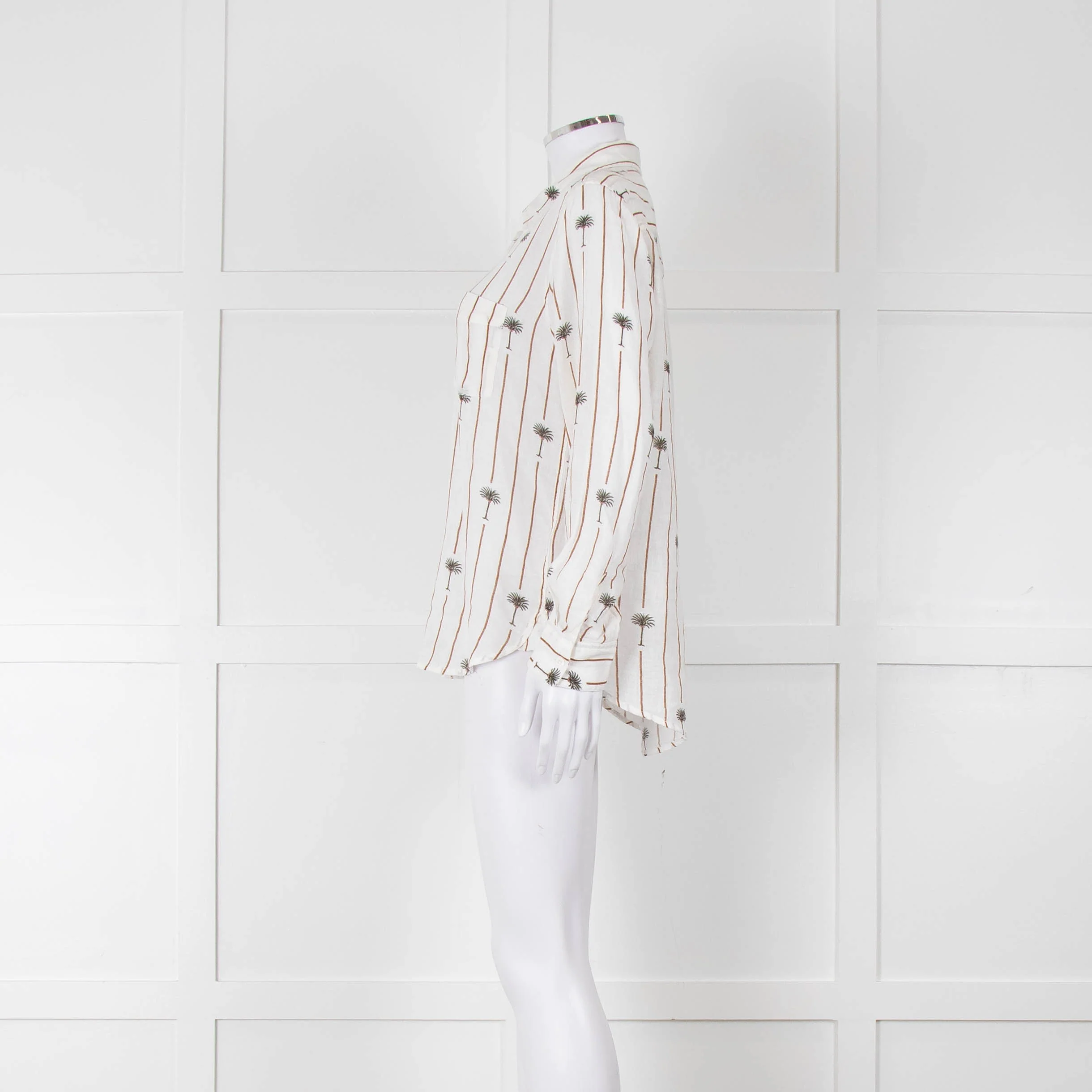 Rails Brown Stripe Palm Print Linen Shirt - Image 7