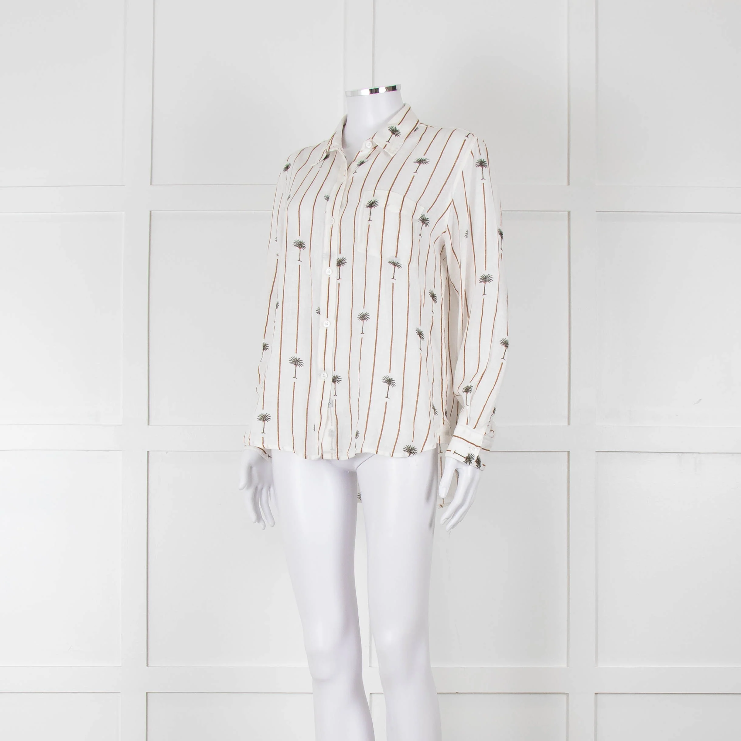 Rails Brown Stripe Palm Print Linen Shirt - Image 8