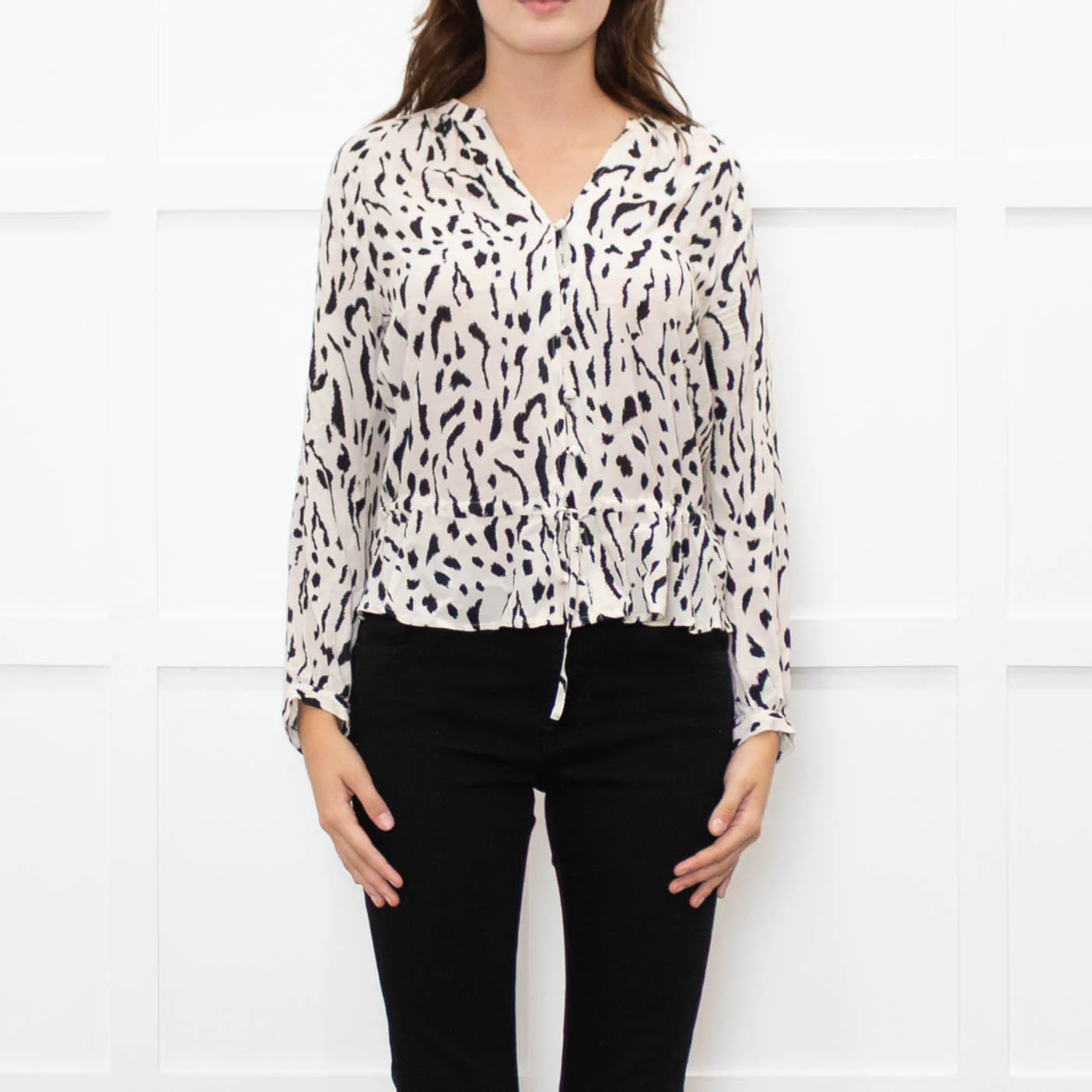 Rails Cream and Black Animal Print Blouse with Drawstring Waist - Image 2