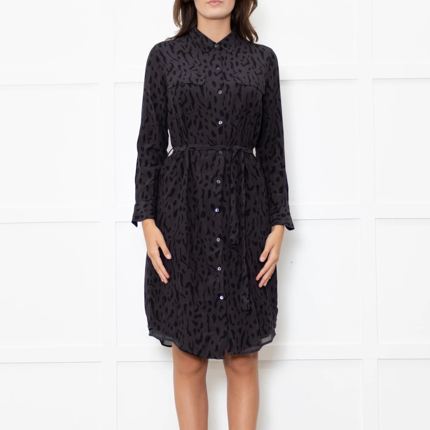 Rails Dark Grey Black Animal Print Long Sleeve Knee Length Dress - Image 2