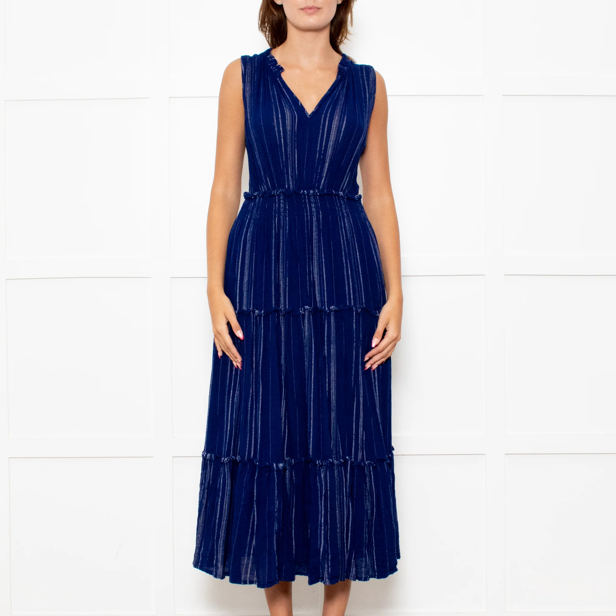 Rails Navy Blue Shirred Waist Sleeveless Midi Dress - Image 2