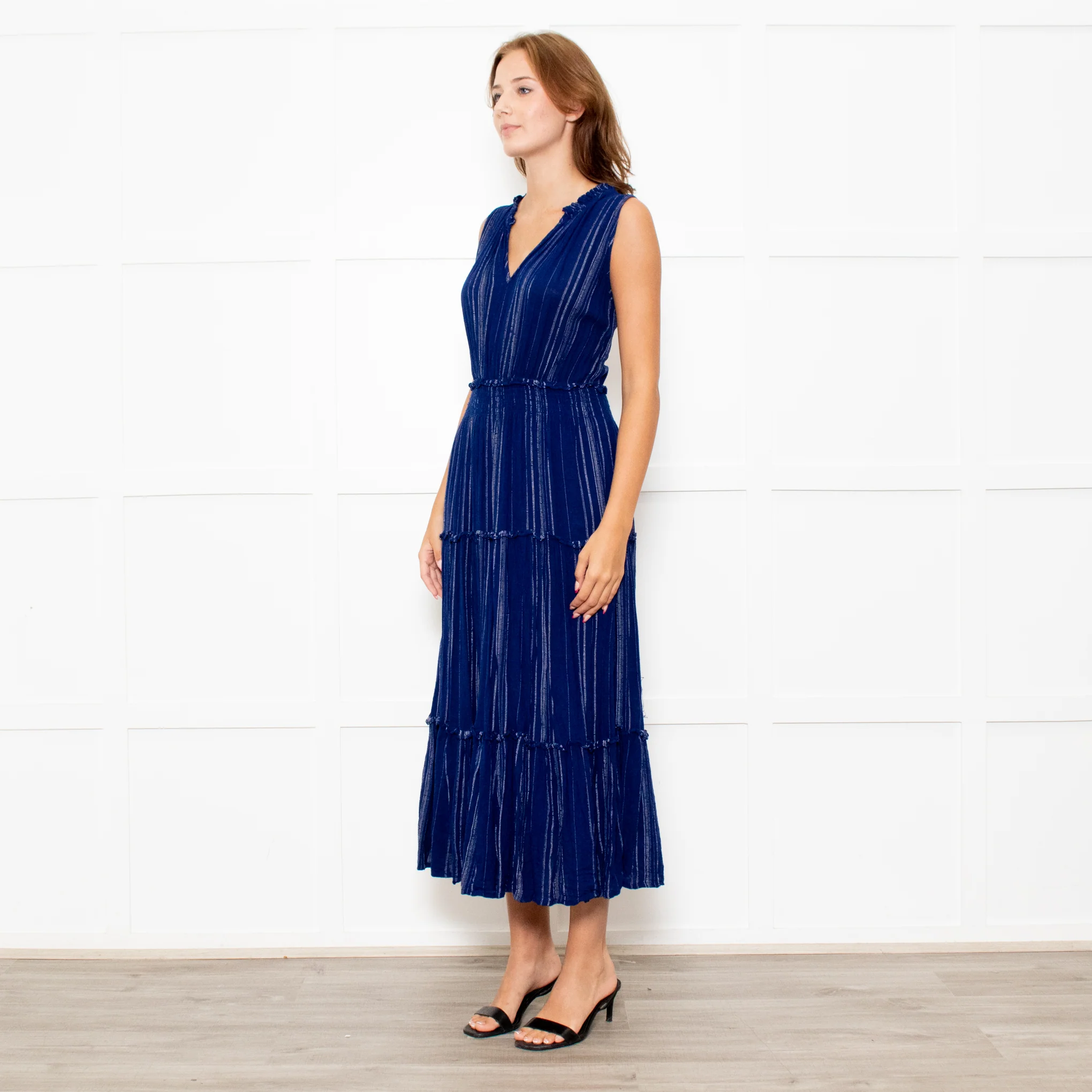 Rails Navy Blue Shirred Waist Sleeveless Midi Dress - Image 3
