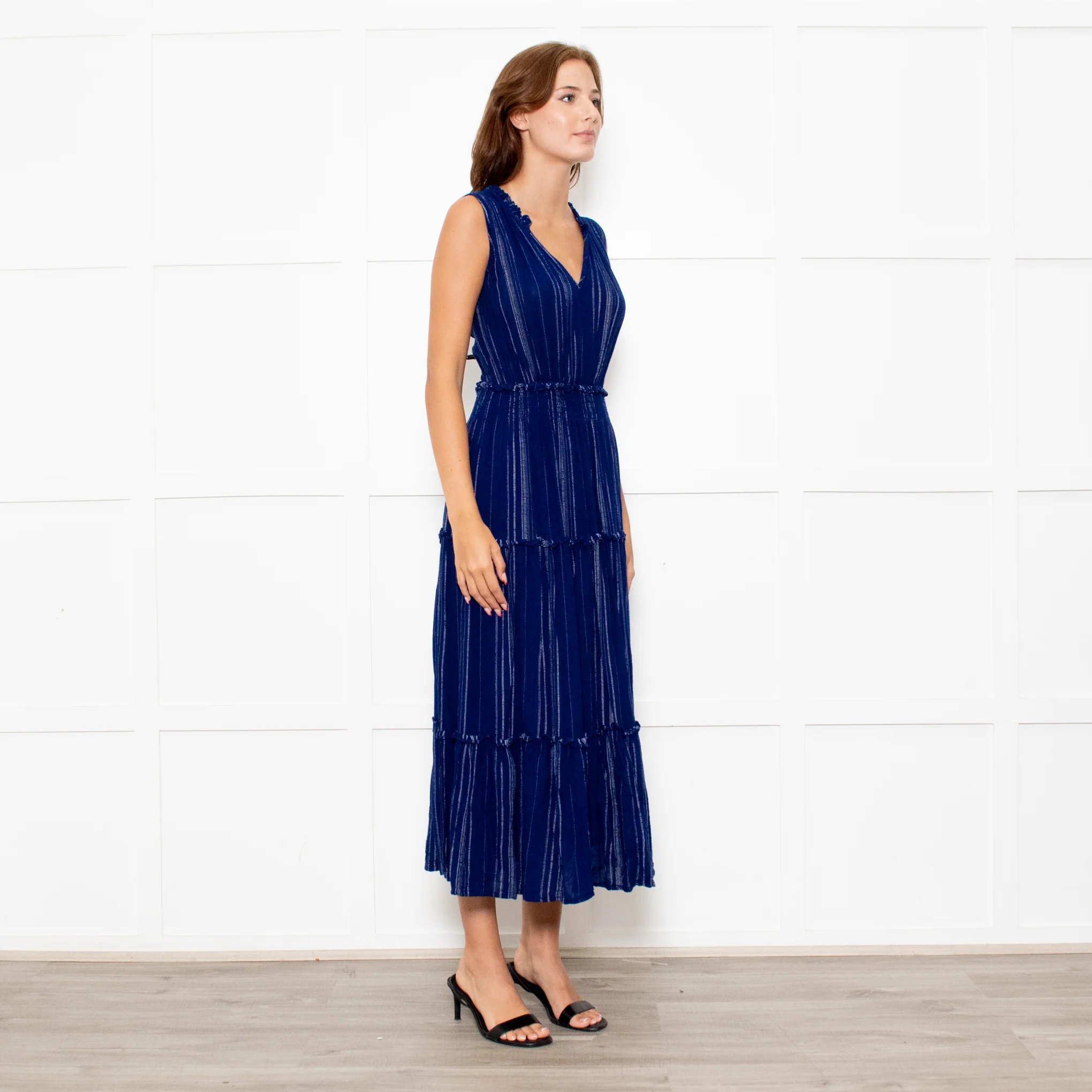 Rails Navy Blue Shirred Waist Sleeveless Midi Dress - Image 4