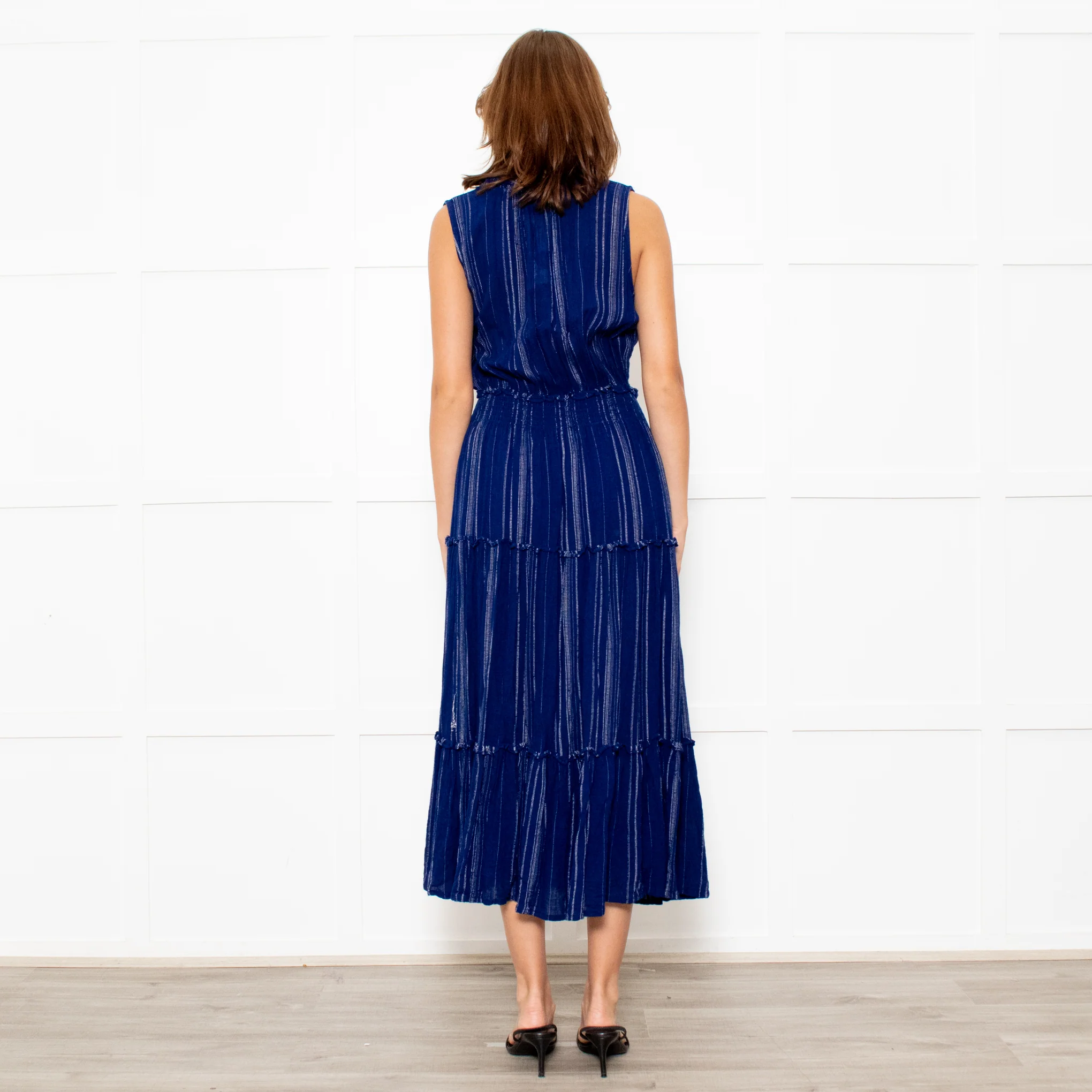Rails Navy Blue Shirred Waist Sleeveless Midi Dress - Image 6