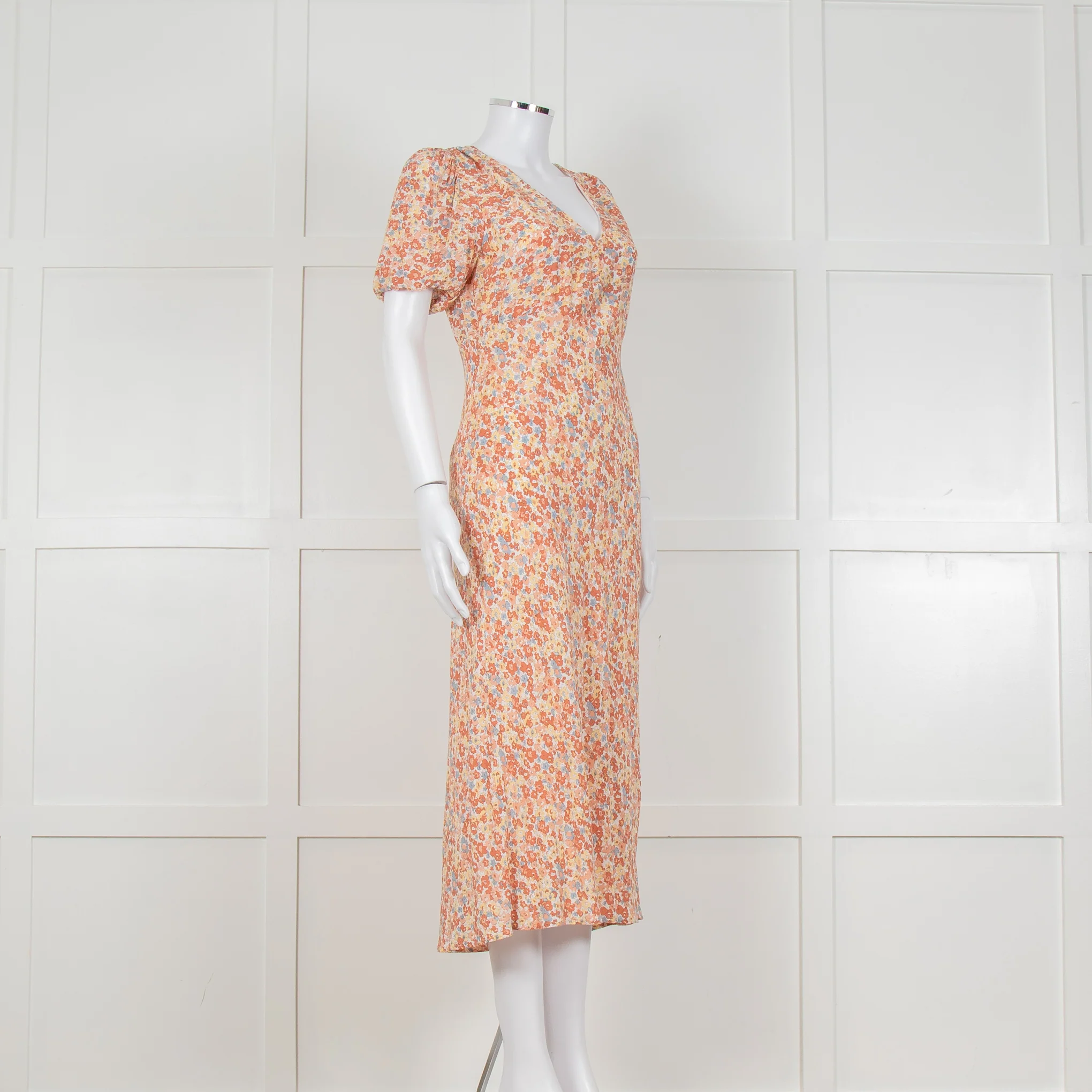 Rails Orange Yellow Blue Floral Print V Front Midi Dress - Image 3