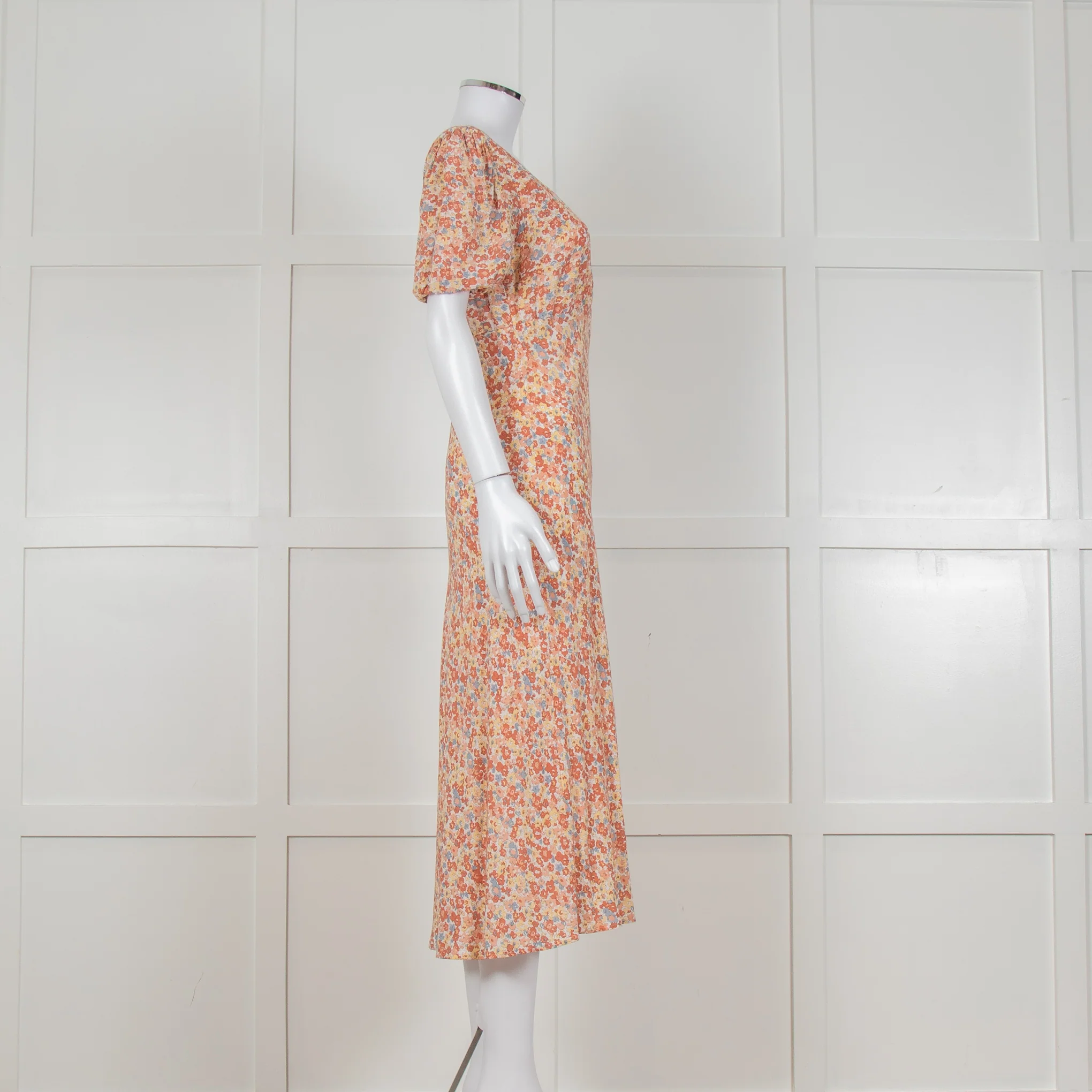 Rails Orange Yellow Blue Floral Print V Front Midi Dress - Image 4