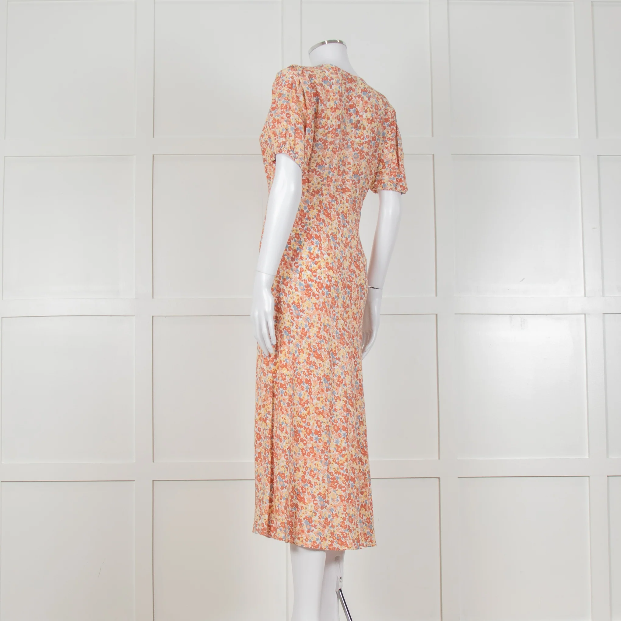 Rails Orange Yellow Blue Floral Print V Front Midi Dress - Image 7