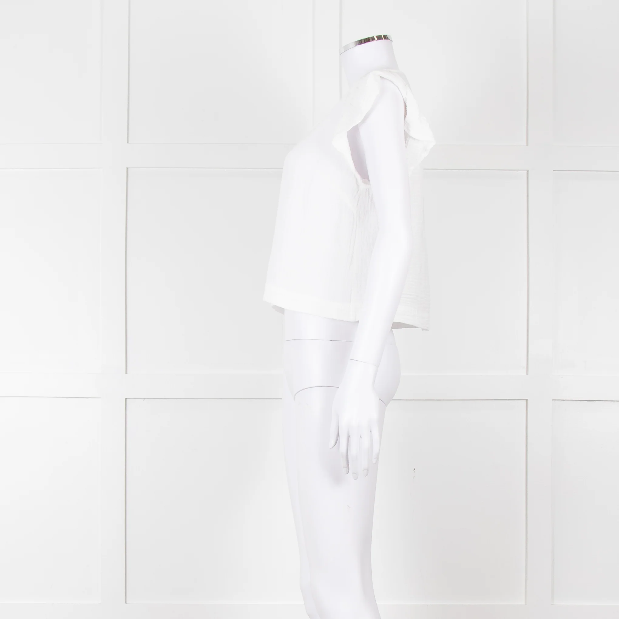 Rails White Check Cloth Short Top with Ruffled Shoulders - Image 3